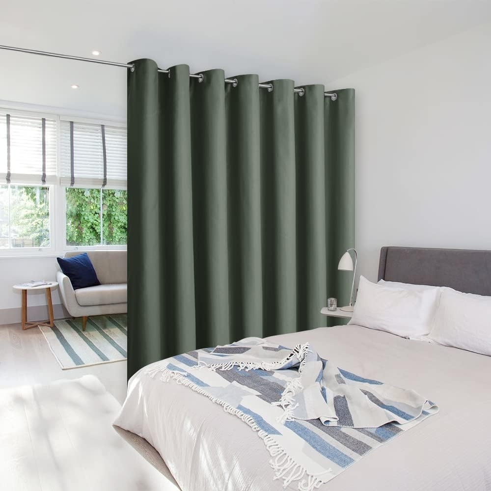 image:imageNICETOWN 100 Blackout Linen Curtain for Patio Sliding Door W100 x L84 inDark Mallard