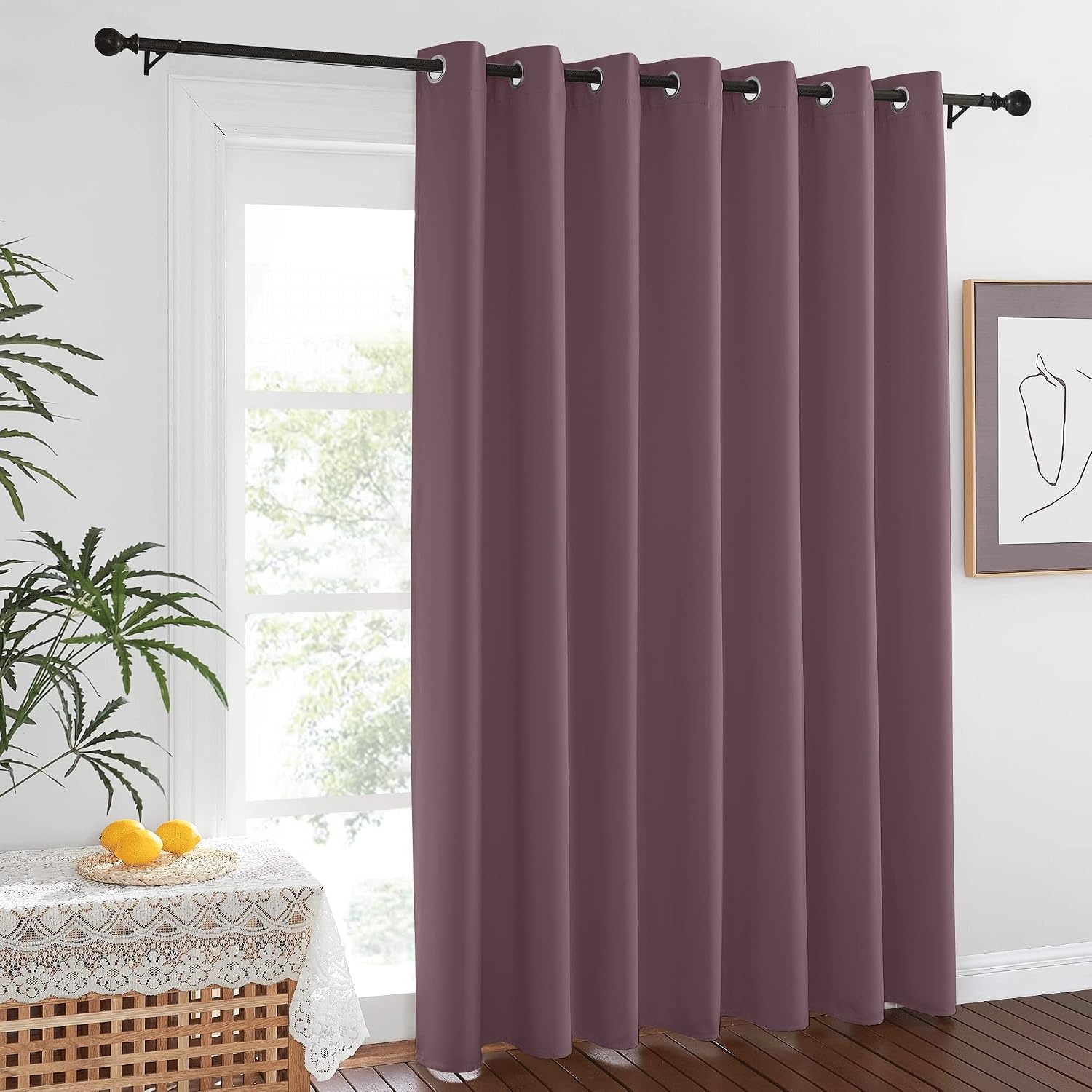 image:imageNICETOWN 100 Blackout Linen Curtain for Patio Sliding Door W100 x L84 inDry Rose