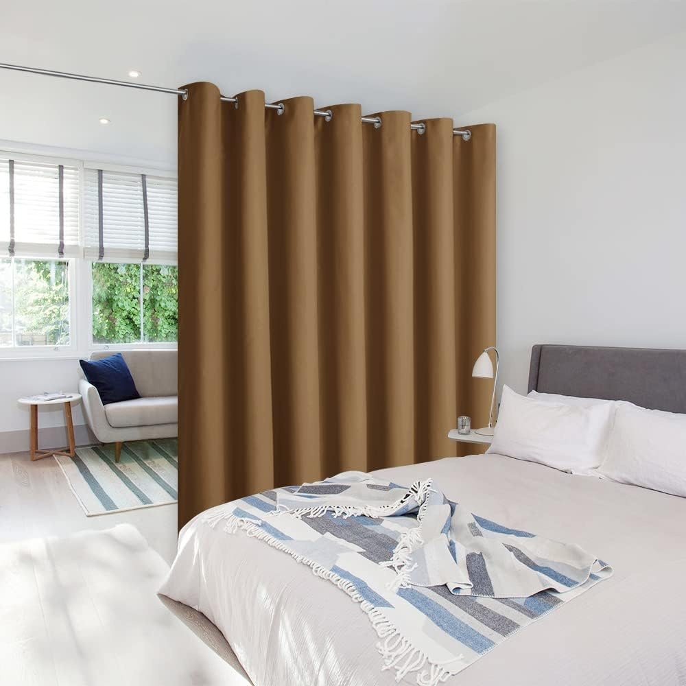 image:imageNICETOWN 100 Blackout Linen Curtain for Patio Sliding Door W100 x L84 inGold Brown