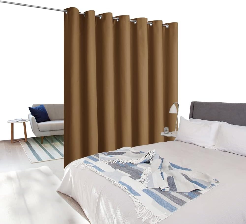 image:imageNICETOWN 100 Blackout Linen Curtain for Patio Sliding Door W100 x L84 inGold Brown