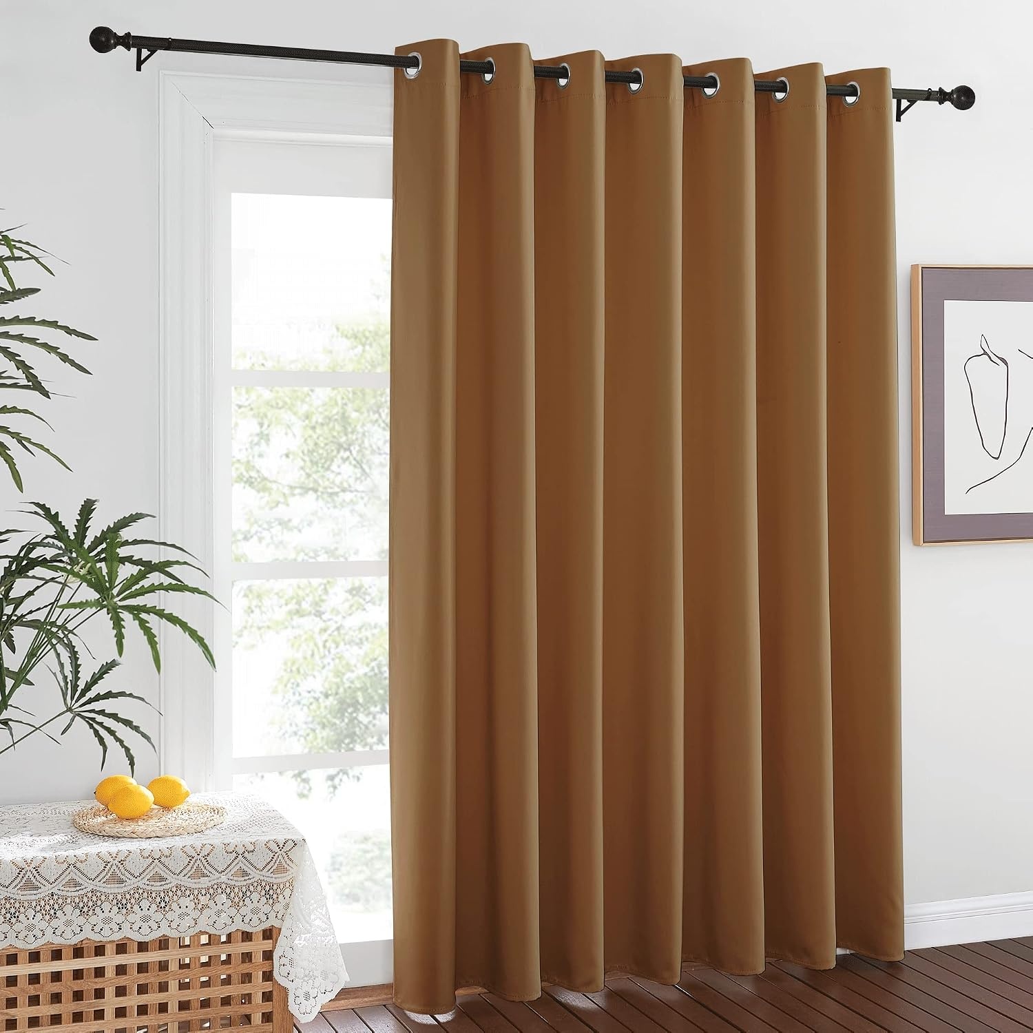 image:imageNICETOWN 100 Blackout Linen Curtain for Patio Sliding Door W100 x L84 inGold Brown