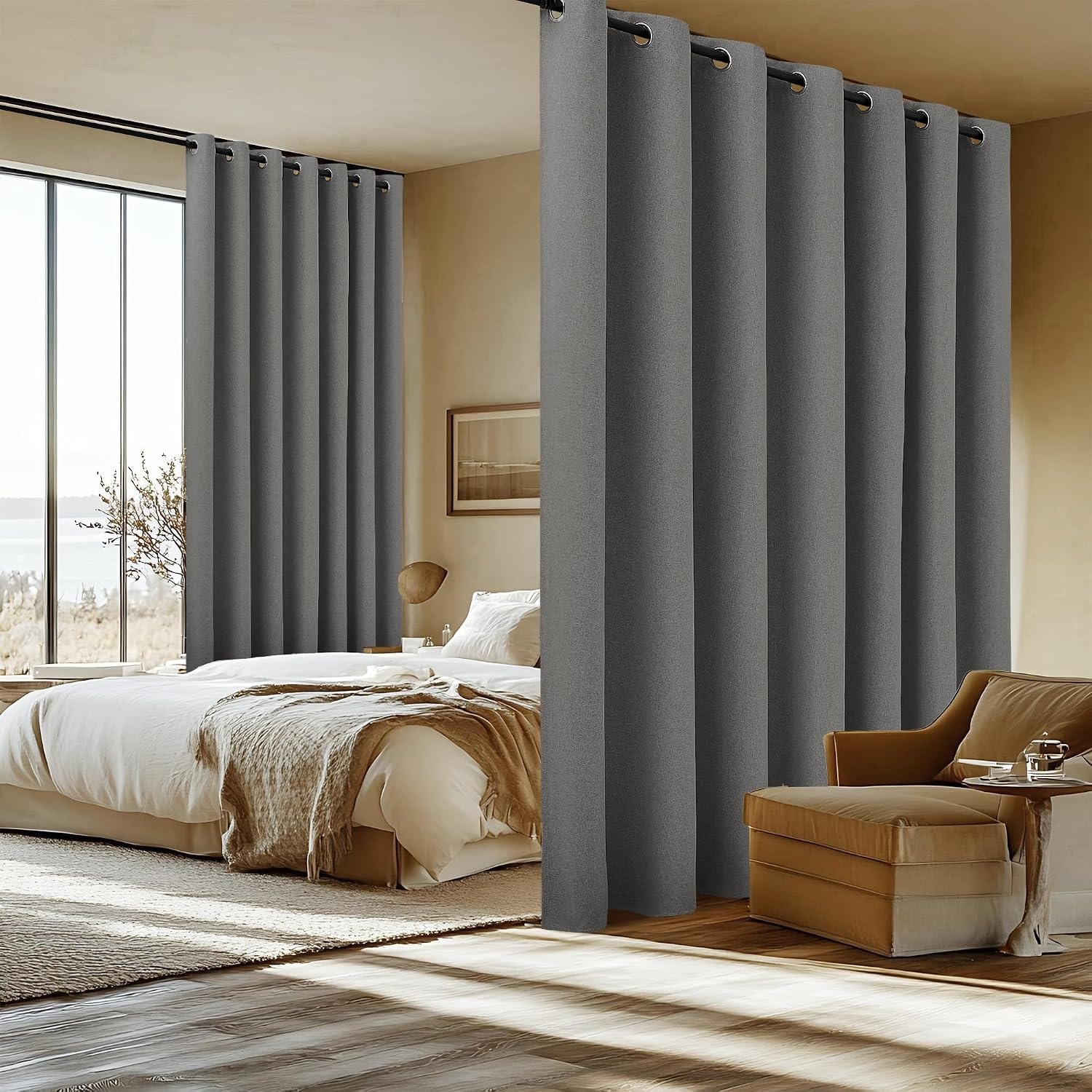 image:imageNICETOWN 100 Blackout Linen Curtain for Patio Sliding Door W100 x L84 inGraphite
