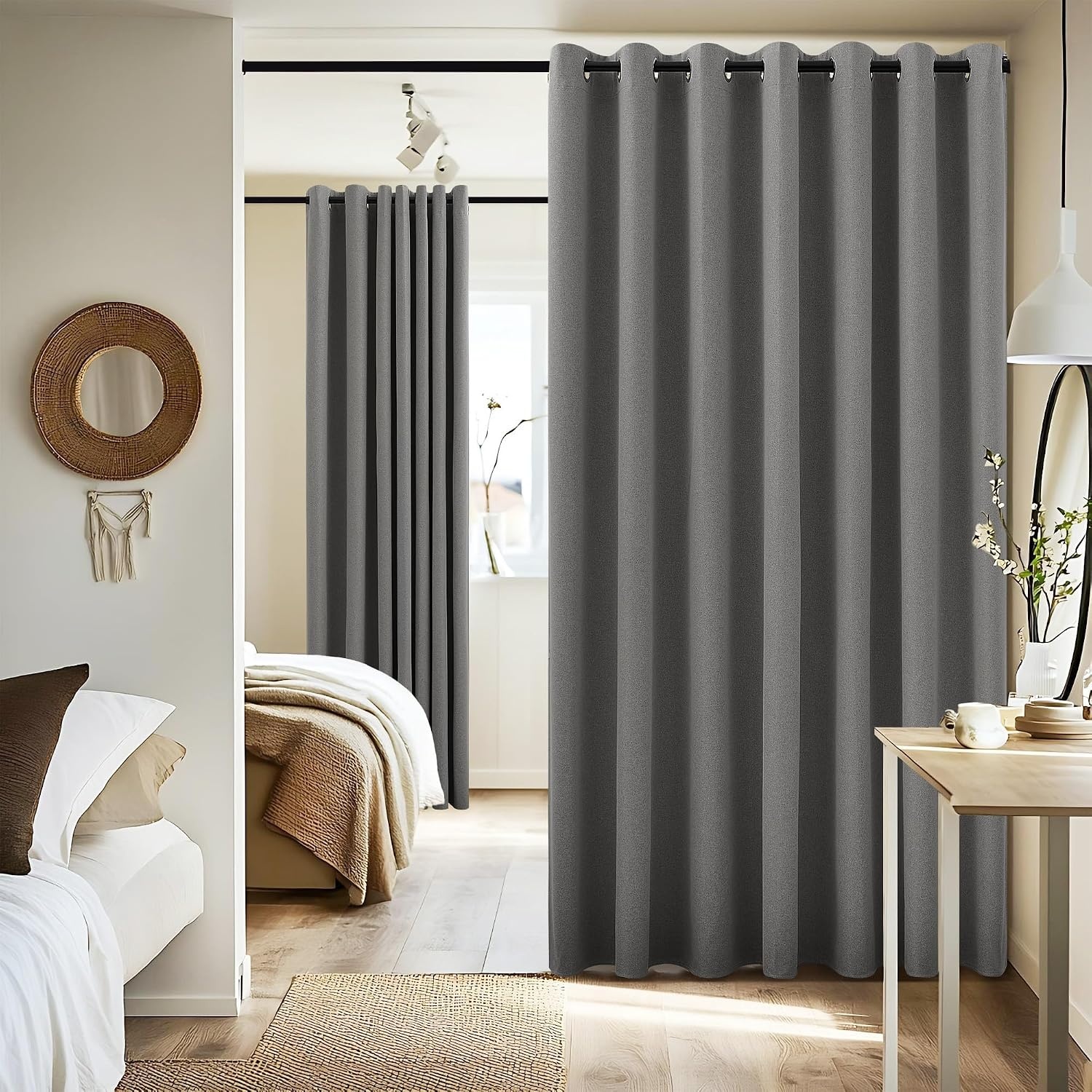 image:imageNICETOWN 100 Blackout Linen Curtain for Patio Sliding Door W100 x L84 inGraphite