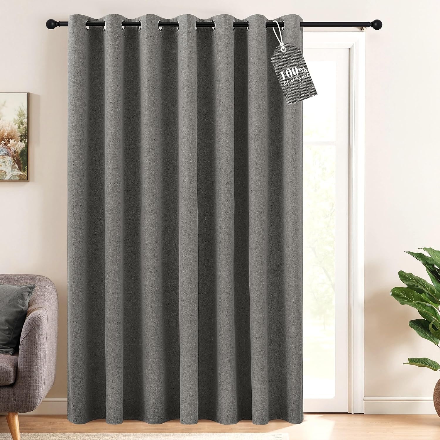 image:imageNICETOWN 100 Blackout Linen Curtain for Patio Sliding Door W100 x L84 inGraphite