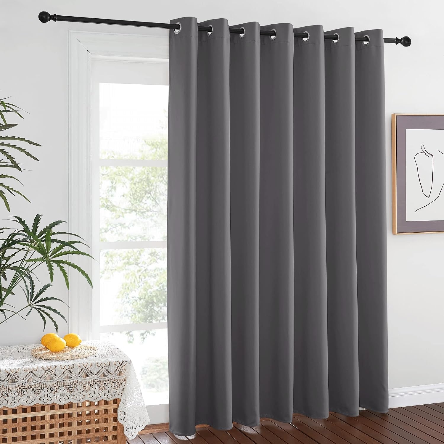 image:imageNICETOWN 100 Blackout Linen Curtain for Patio Sliding Door W100 x L84 inGrey