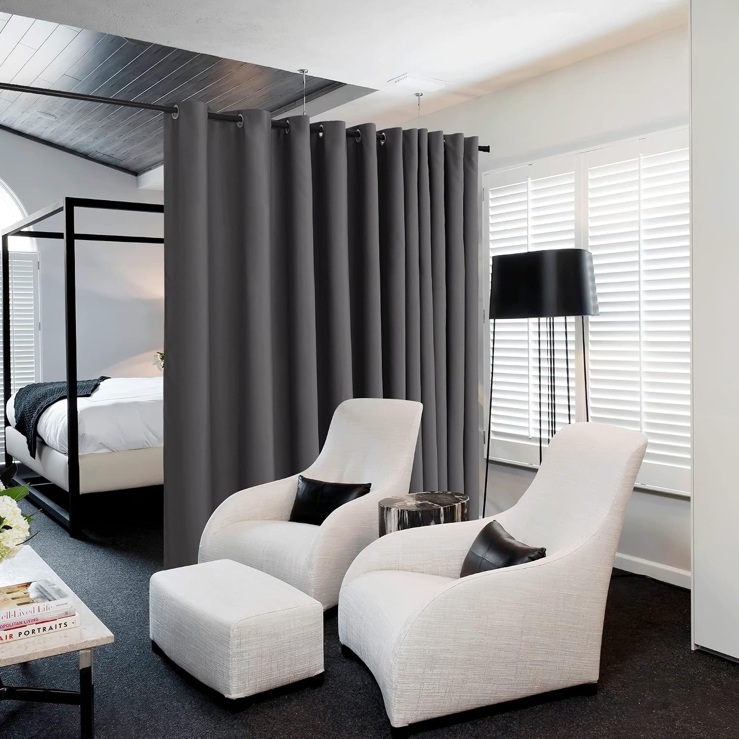 image:imageNICETOWN 100 Blackout Linen Curtain for Patio Sliding Door W100 x L84 inGrey