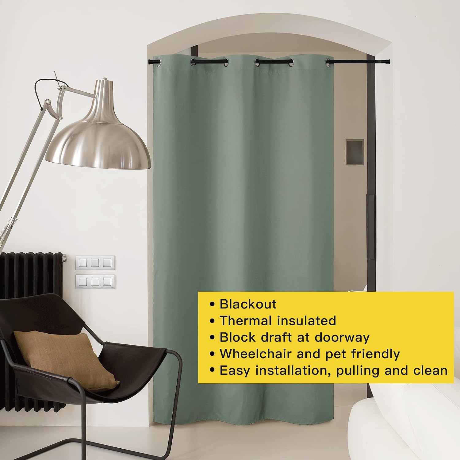 image:imageNICETOWN 100 Blackout Linen Curtain for Patio Sliding Door W100 x L84 inGreyish Green