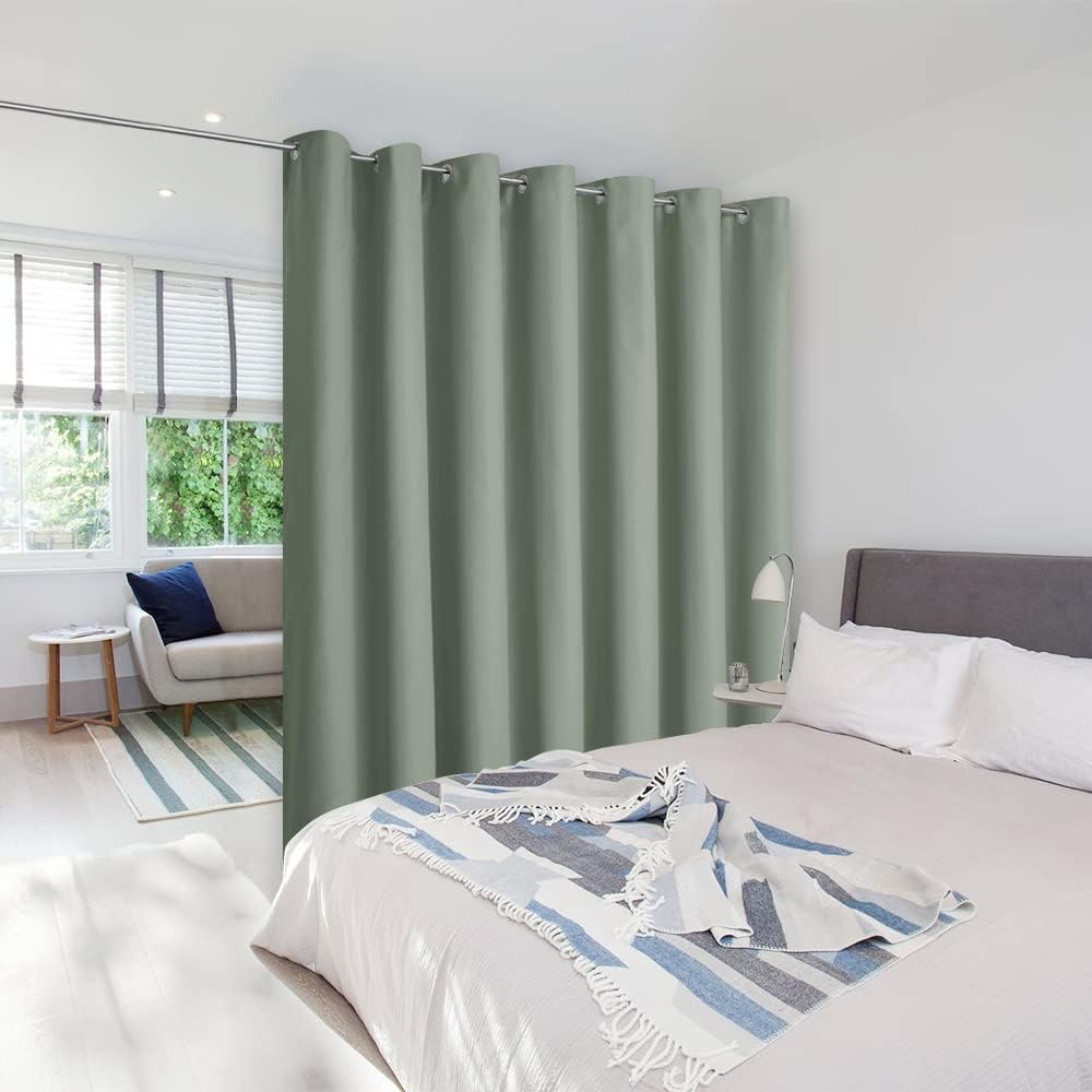 image:imageNICETOWN 100 Blackout Linen Curtain for Patio Sliding Door W100 x L84 inGreyish Green