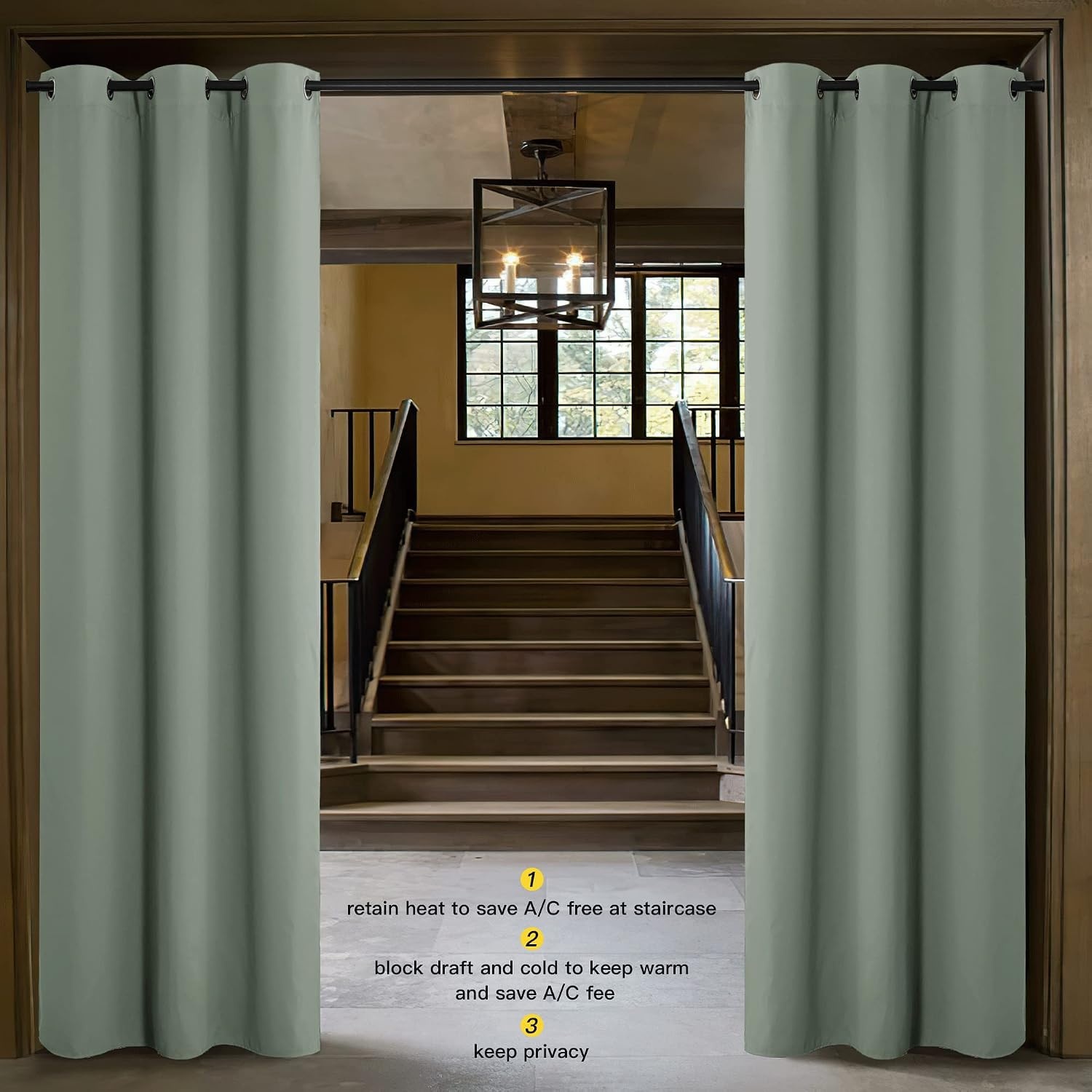 image:imageNICETOWN 100 Blackout Linen Curtain for Patio Sliding Door W100 x L84 inGreyish Green