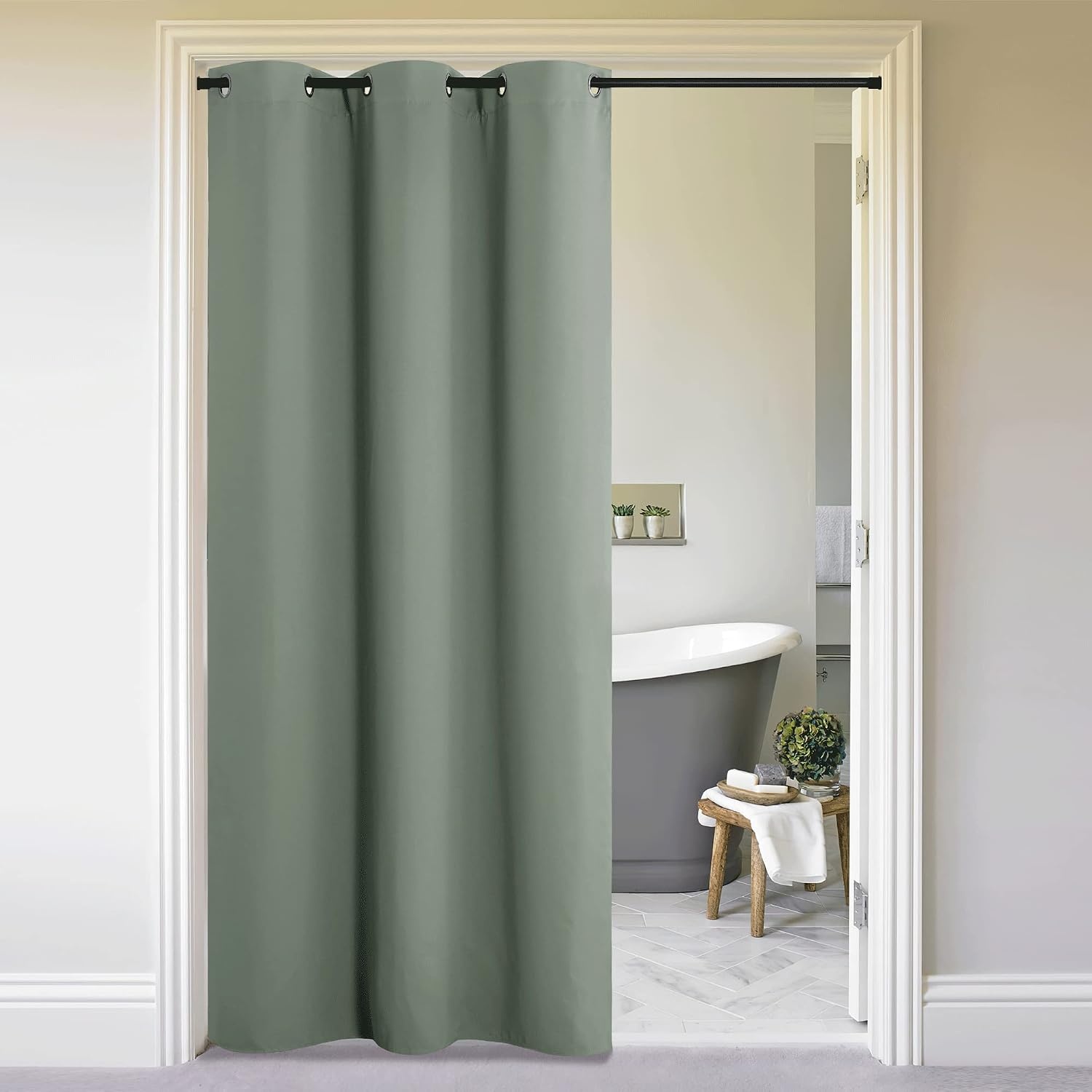 image:imageNICETOWN 100 Blackout Linen Curtain for Patio Sliding Door W100 x L84 inGreyish Green