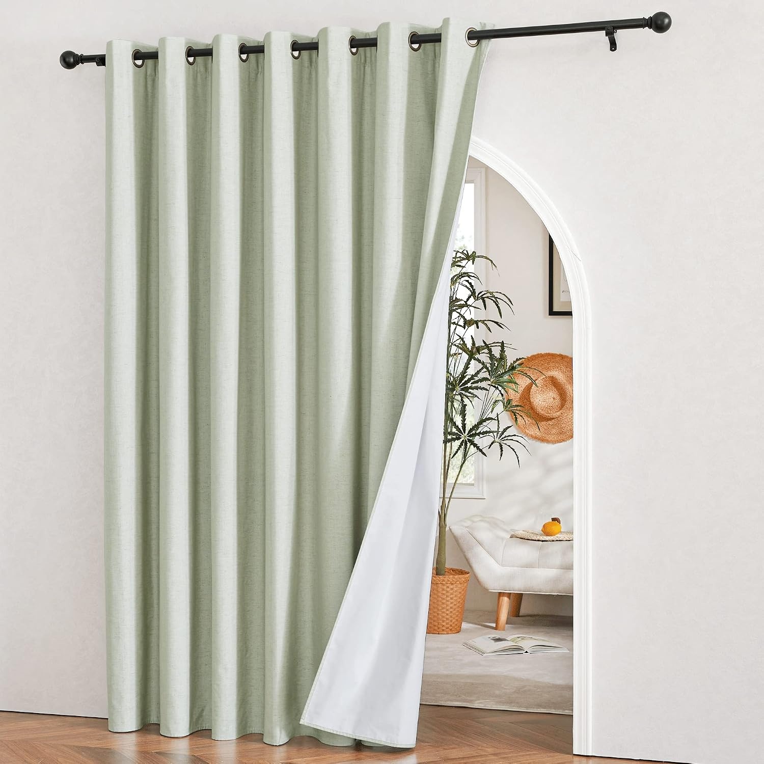 image:imageNICETOWN 100 Blackout Linen Curtain for Patio Sliding Door W100 x L84 inSage Green