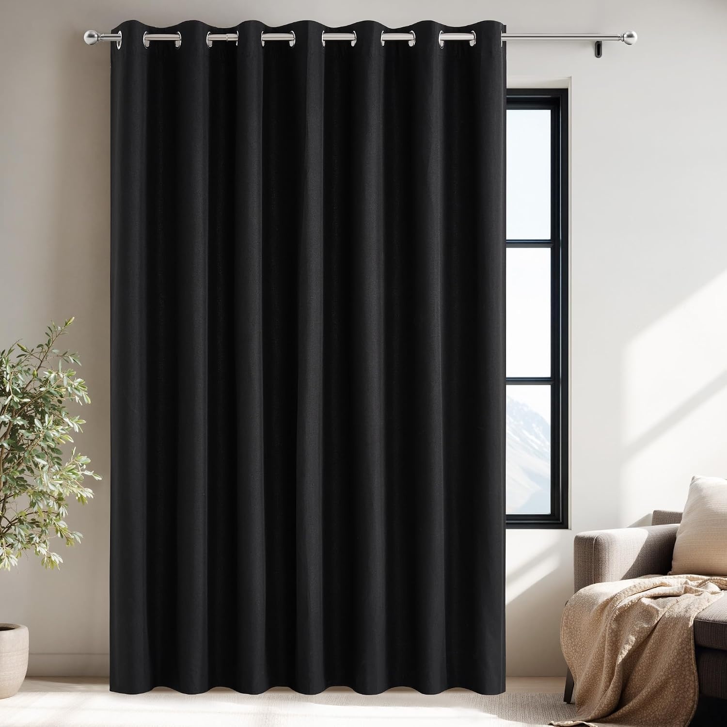 image:imageNICETOWN 100 Blackout Linen Curtain for Patio Sliding Door W100 x L84 inTrue Black