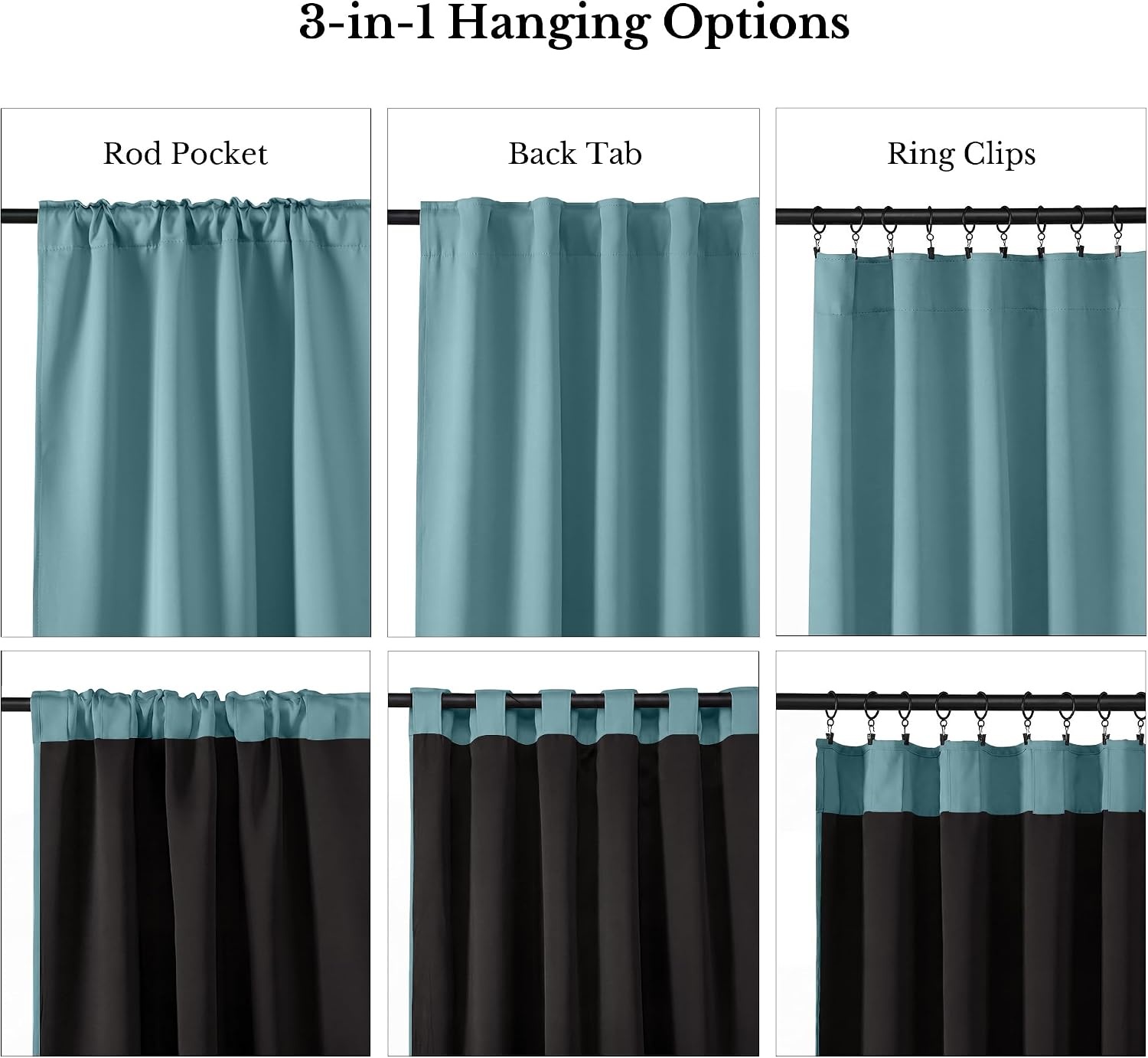 image:imageNICETOWN 100 Blackout Window Curtain Panels Cold and Full Light Blocking Drapes with Black Liner for Nursery 84 Inches Drop Thermal Insulated Draperies Pure White 2 Pieces 52 inches WideSea Teal