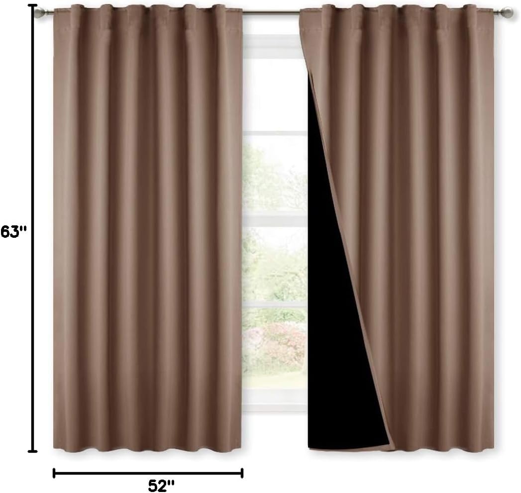 image:imageNICETOWN 100 Blackout Window Curtain Panels Cold and Full Light Blocking Drapes with Black Liner for Nursery 84 Inches Drop Thermal Insulated Draperies Pure White 2 Pieces 52 inches WideCappuccino