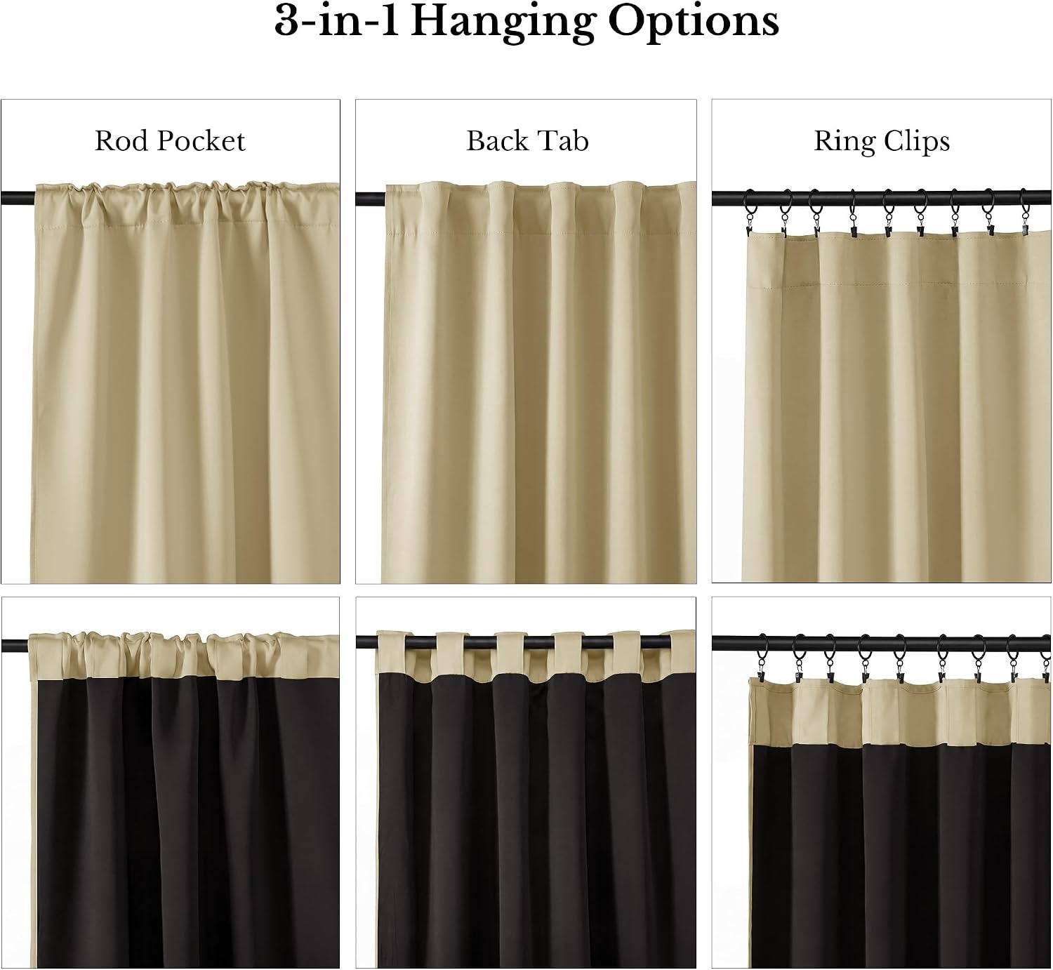 image:imageNICETOWN 100 Blackout Window Curtain Panels Cold and Full Light Blocking Drapes with Black Liner for Nursery 84 Inches Drop Thermal Insulated Draperies Pure White 2 Pieces 52 inches WideWarm Beige