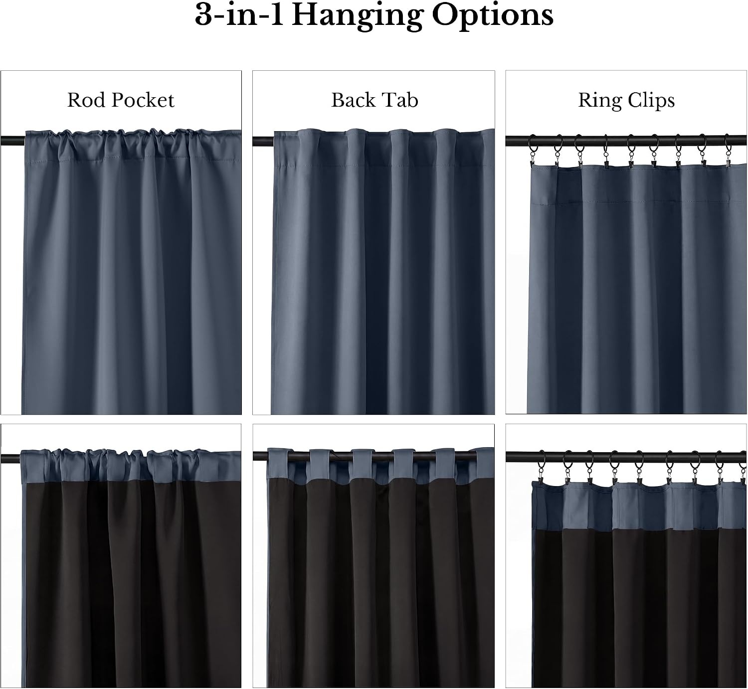 image:imageNICETOWN 100 Blackout Window Curtain Panels Cold and Full Light Blocking Drapes with Black Liner for Nursery 84 Inches Drop Thermal Insulated Draperies Pure White 2 Pieces 52 inches WideStone Blue