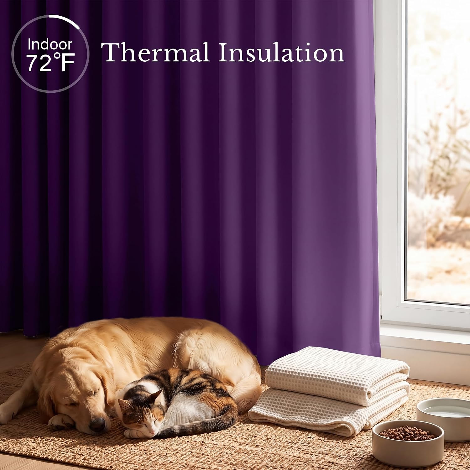 image:imageNICETOWN 100 Blackout Window Curtain Panels Cold and Full Light Blocking Drapes with Black Liner for Nursery 84 Inches Drop Thermal Insulated Draperies Pure White 2 Pieces 52 inches WideRoyal Purple
