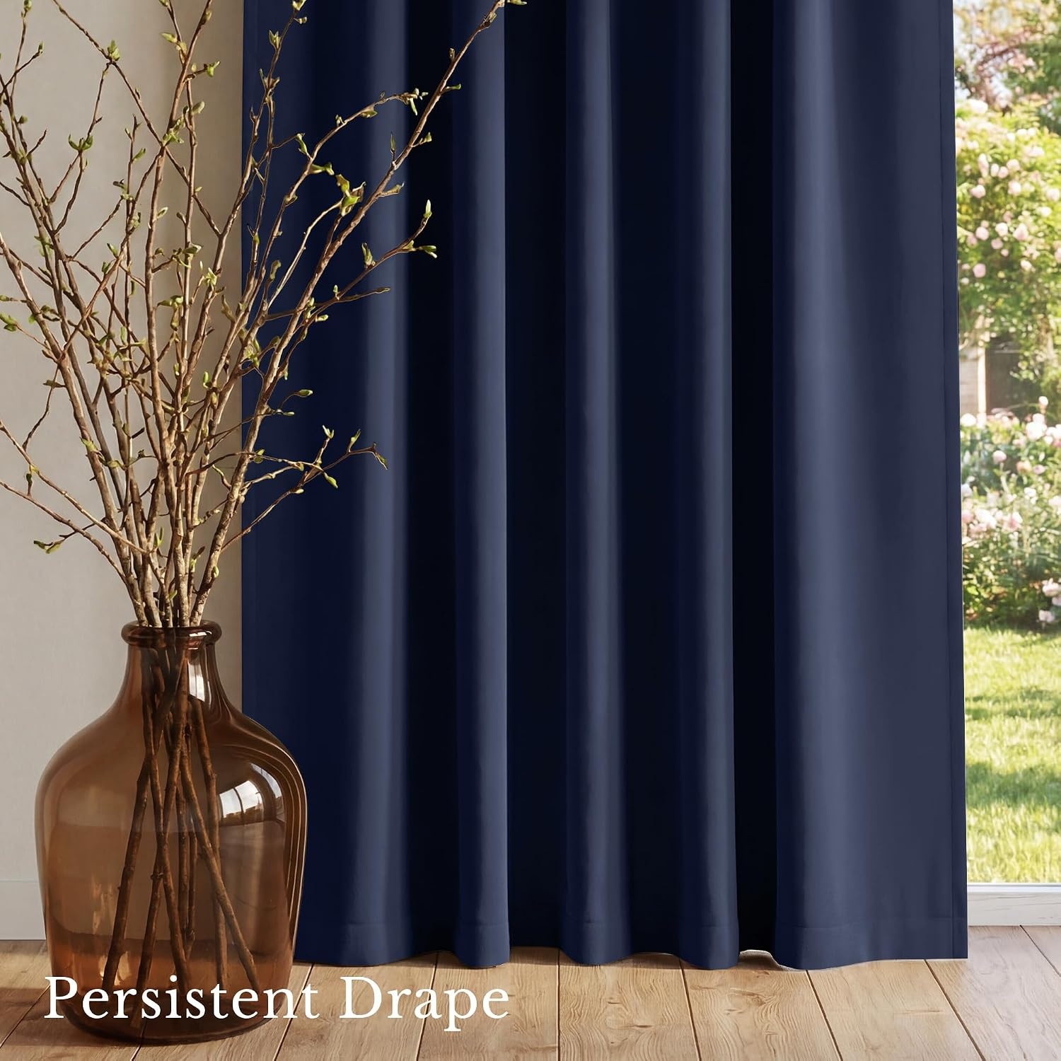 image:imageNICETOWN 100 Blackout Window Curtain Panels Cold and Full Light Blocking Drapes with Black Liner for Nursery 84 Inches Drop Thermal Insulated Draperies Pure White 2 Pieces 52 inches WideNavy Blue