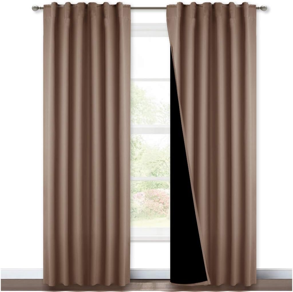 image:imageNICETOWN 100 Blackout Window Curtain Panels Cold and Full Light Blocking Drapes with Black Liner for Nursery 84 Inches Drop Thermal Insulated Draperies Pure White 2 Pieces 52 inches WideCappuccino