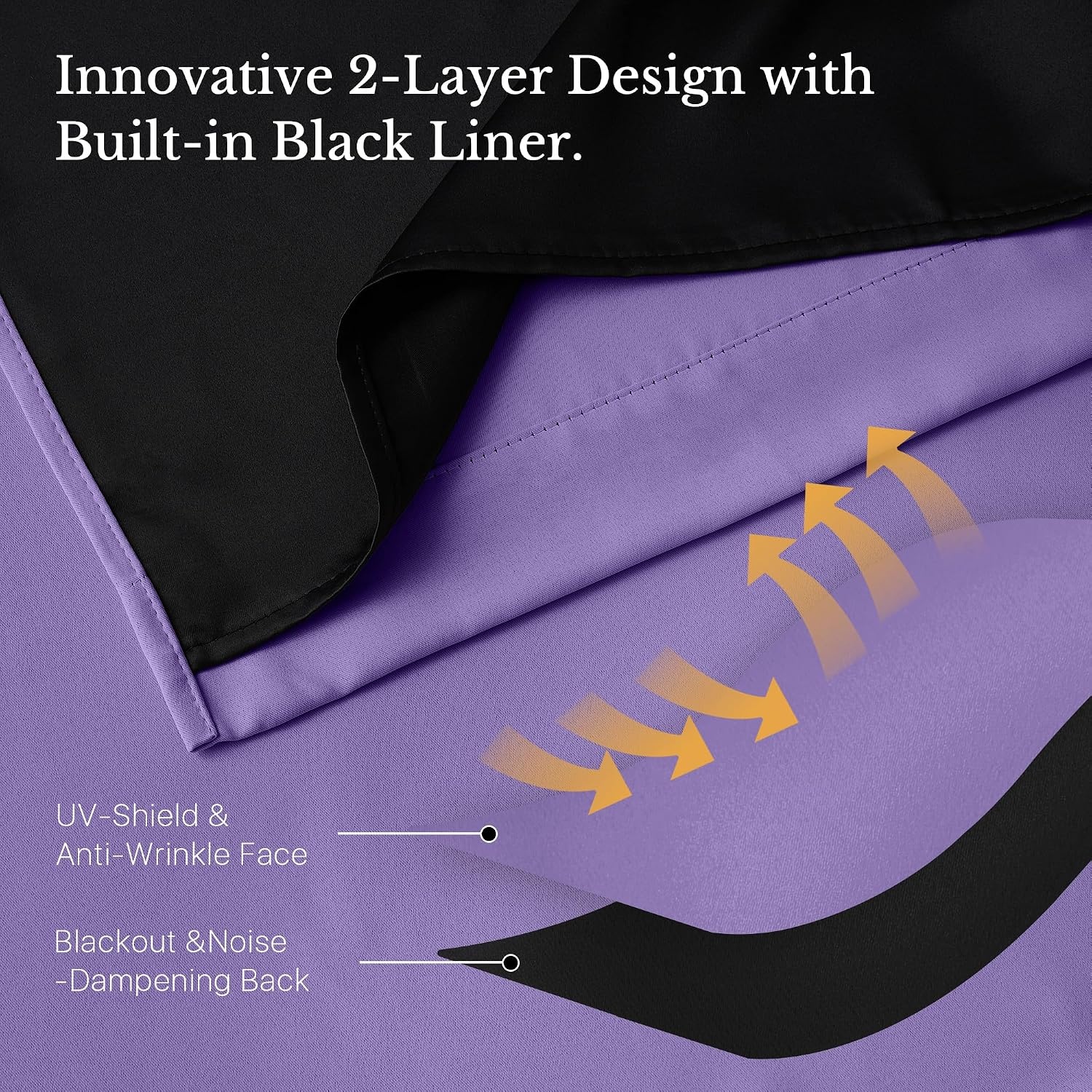 image:imageNICETOWN 100 Blackout Window Curtain Panels Cold and Full Light Blocking Drapes with Black Liner for Nursery 84 Inches Drop Thermal Insulated Draperies Pure White 2 Pieces 52 inches WideLilac Purple