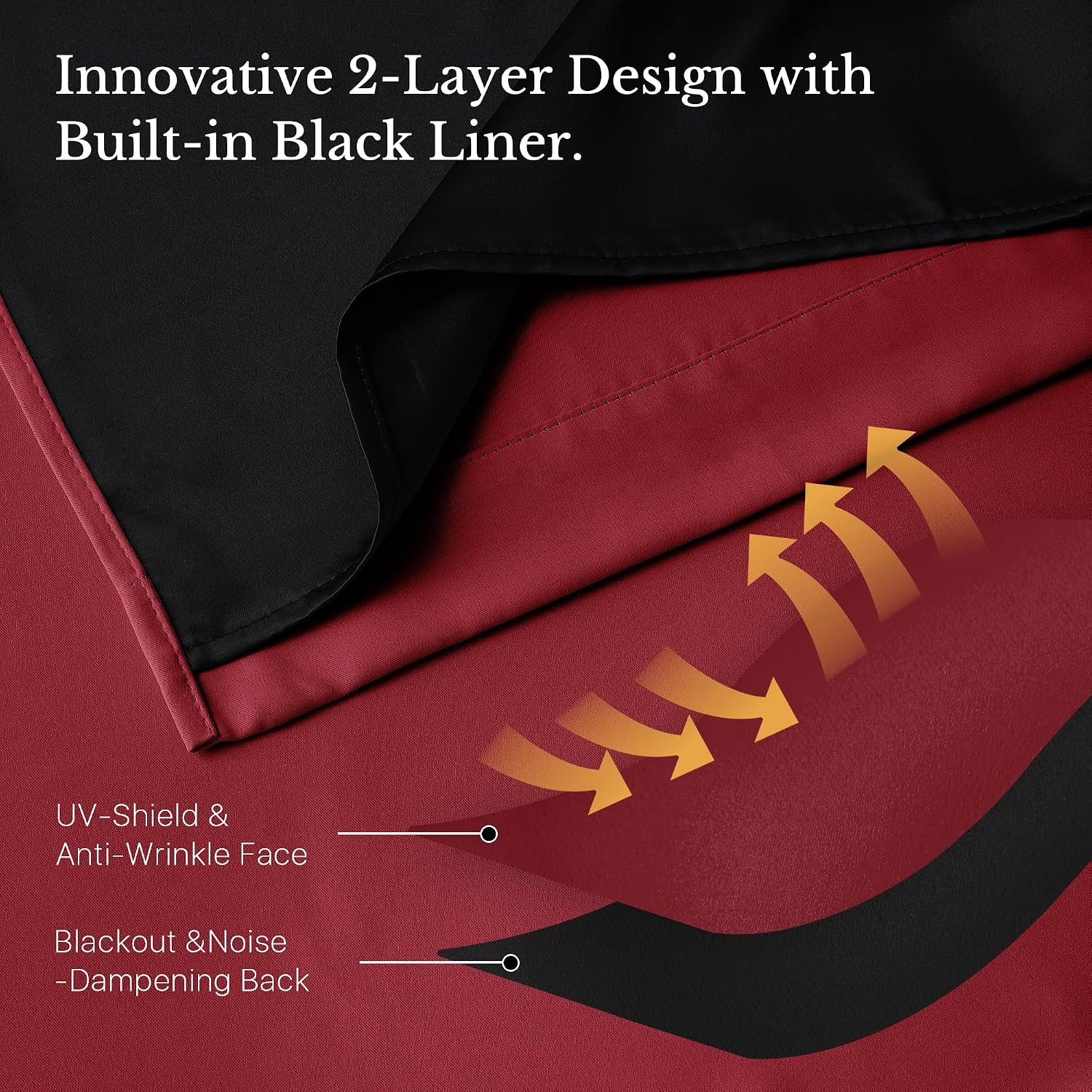 image:imageNICETOWN 100 Blackout Window Curtain Panels Cold and Full Light Blocking Drapes with Black Liner for Nursery 84 Inches Drop Thermal Insulated Draperies Pure White 2 Pieces 52 inches WideBurgundy Red