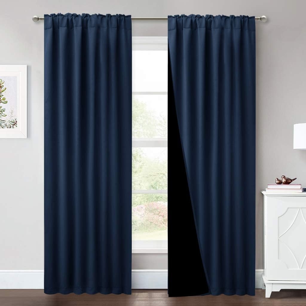 image:imageNICETOWN 100 Blackout Window Curtain Panels Cold and Full Light Blocking Drapes with Black Liner for Nursery 84 Inches Drop Thermal Insulated Draperies Pure White 2 Pieces 52 inches WideNavy