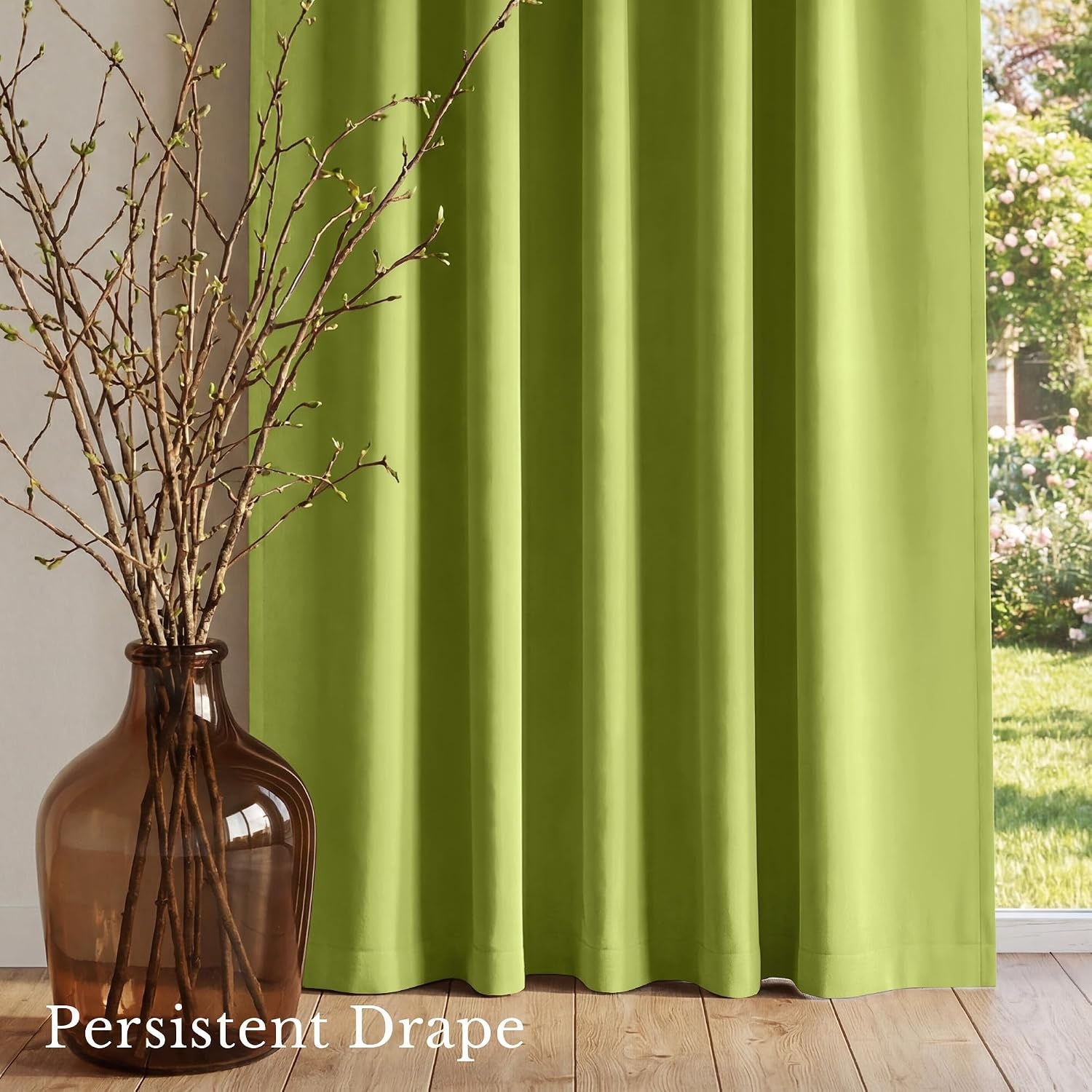 image:imageNICETOWN 100 Blackout Window Curtain Panels Cold and Full Light Blocking Drapes with Black Liner for Nursery 84 Inches Drop Thermal Insulated Draperies Pure White 2 Pieces 52 inches WideFresh Green