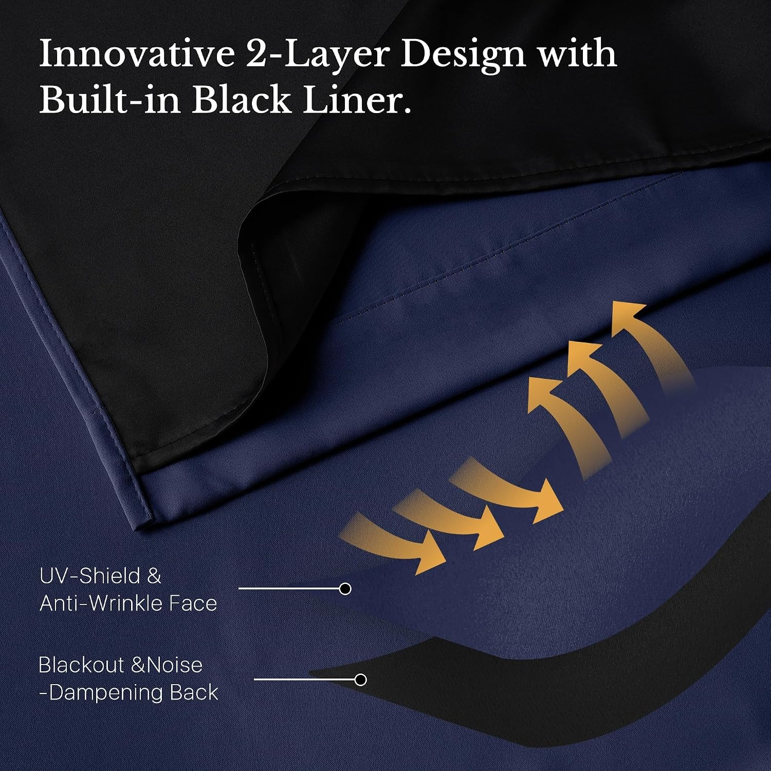 image:imageNICETOWN 100 Blackout Window Curtain Panels Cold and Full Light Blocking Drapes with Black Liner for Nursery 84 Inches Drop Thermal Insulated Draperies Pure White 2 Pieces 52 inches WideNavy Blue