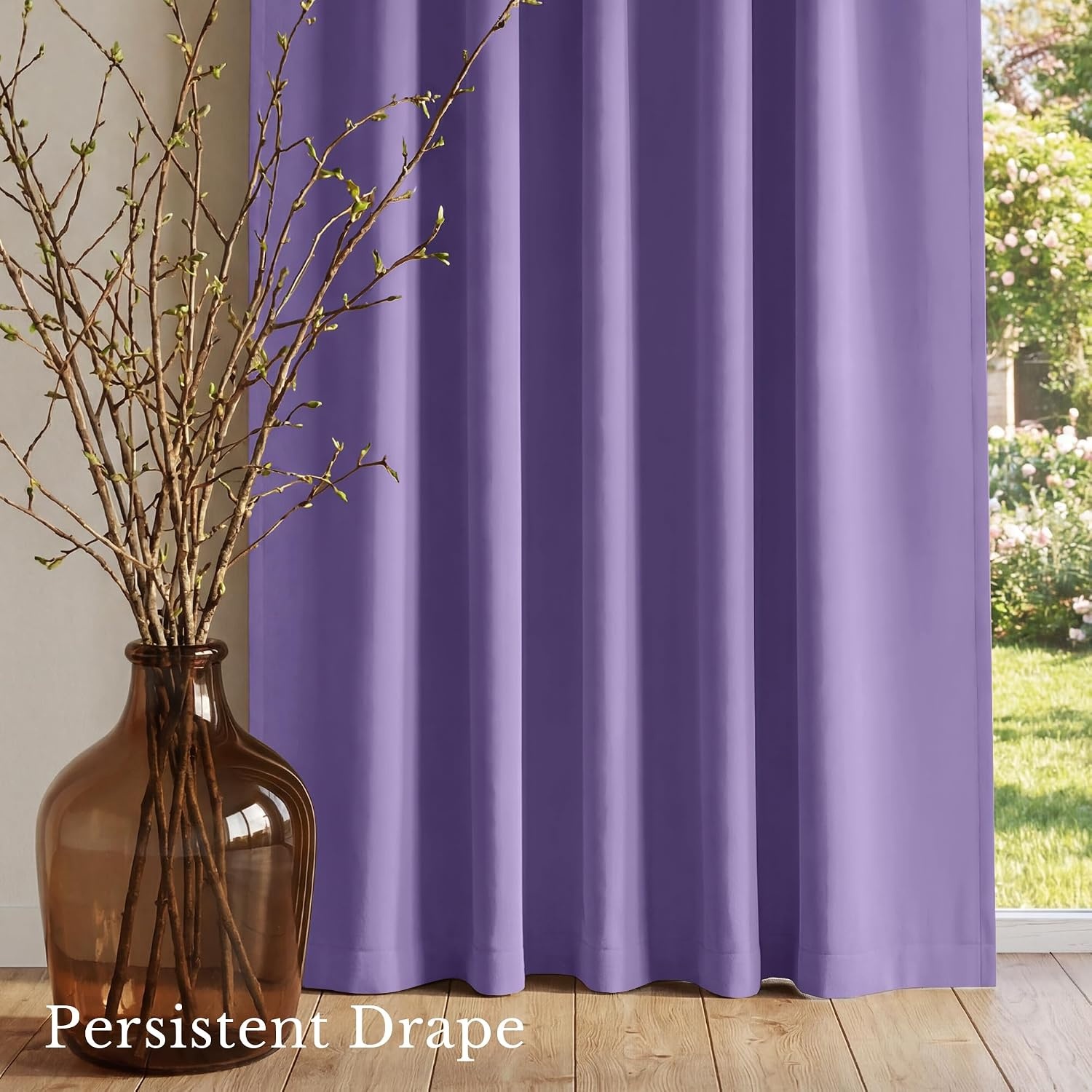 image:imageNICETOWN 100 Blackout Window Curtain Panels Cold and Full Light Blocking Drapes with Black Liner for Nursery 84 Inches Drop Thermal Insulated Draperies Pure White 2 Pieces 52 inches WideLilac Purple