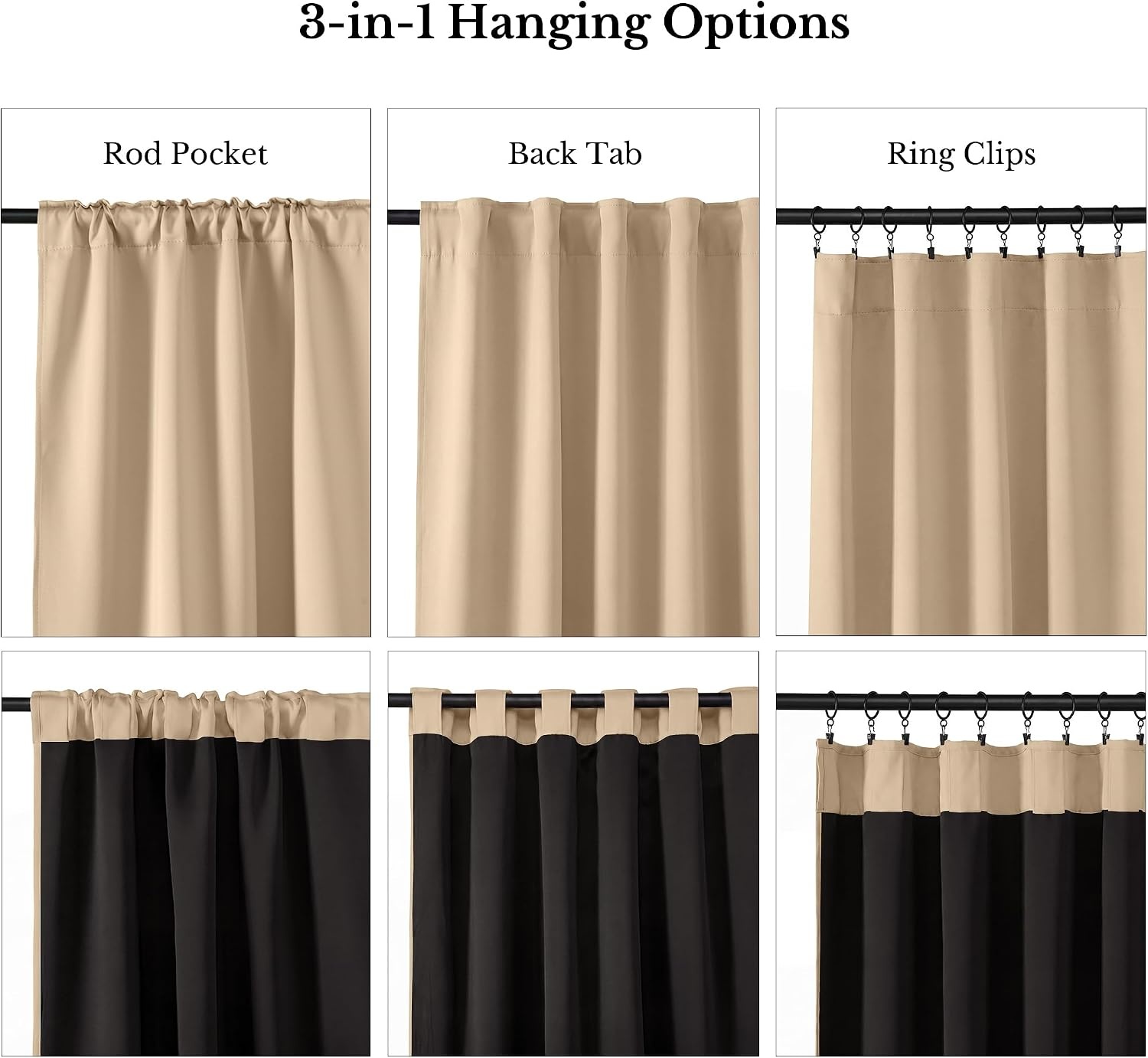 image:imageNICETOWN 100 Blackout Window Curtain Panels Cold and Full Light Blocking Drapes with Black Liner for Nursery 84 Inches Drop Thermal Insulated Draperies Pure White 2 Pieces 52 inches WideBiscotti Beige