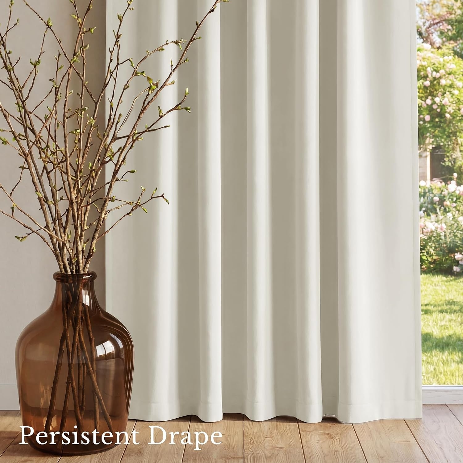 image:imageNICETOWN 100 Blackout Window Curtain Panels Cold and Full Light Blocking Drapes with Black Liner for Nursery 84 Inches Drop Thermal Insulated Draperies Pure White 2 Pieces 52 inches WideIvory
