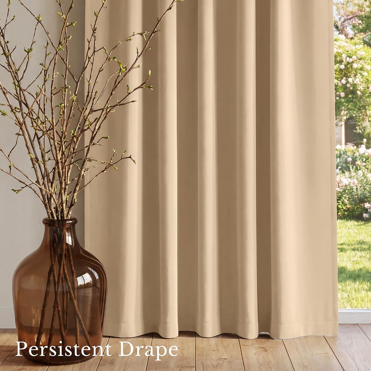 image:imageNICETOWN 100 Blackout Window Curtain Panels Cold and Full Light Blocking Drapes with Black Liner for Nursery 84 Inches Drop Thermal Insulated Draperies Pure White 2 Pieces 52 inches WideBiscotti Beige