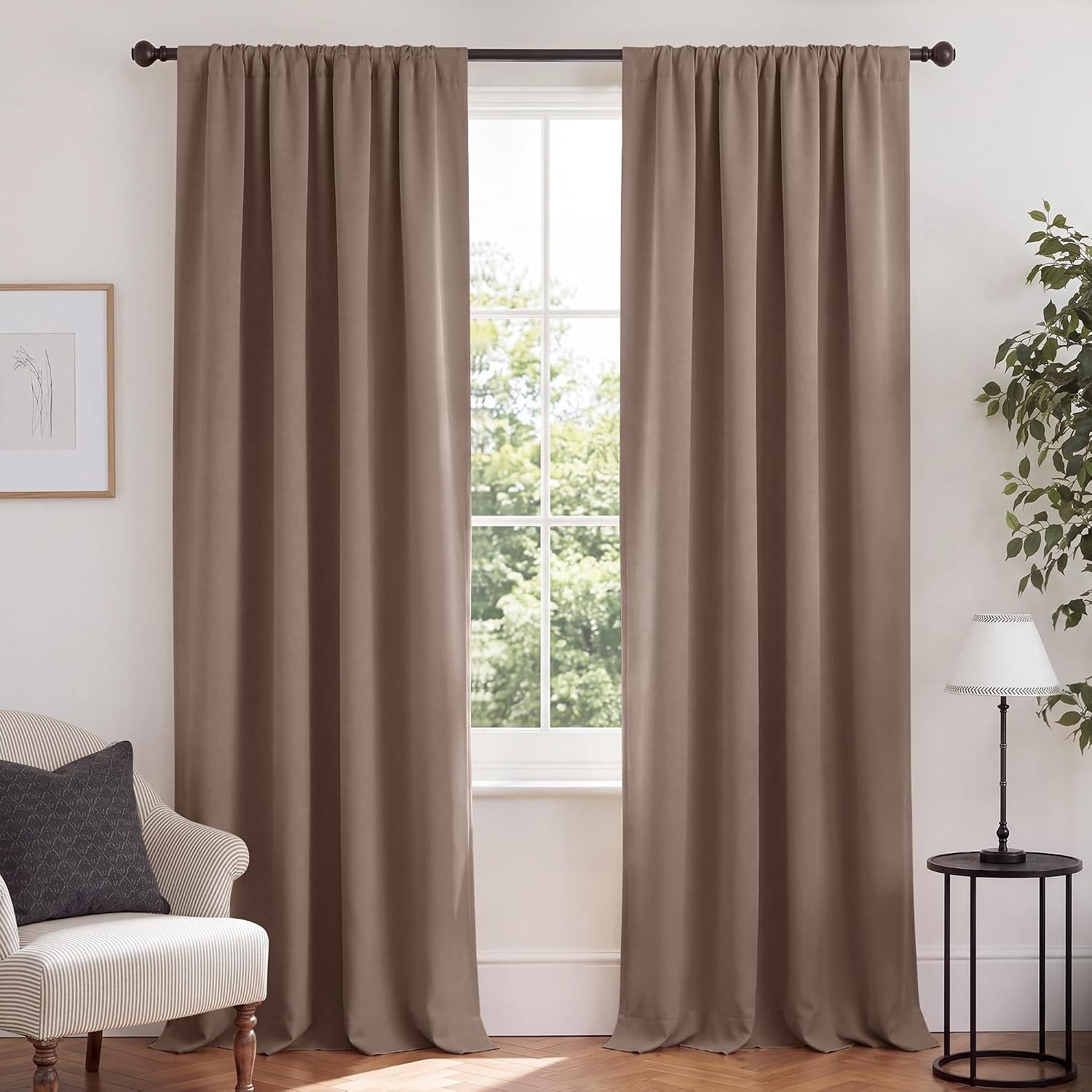 image:imageNICETOWN 100 Blackout Window Curtain Panels Cold and Full Light Blocking Drapes with Black Liner for Nursery 84 Inches Drop Thermal Insulated Draperies Pure White 2 Pieces 52 inches WideCappuccino