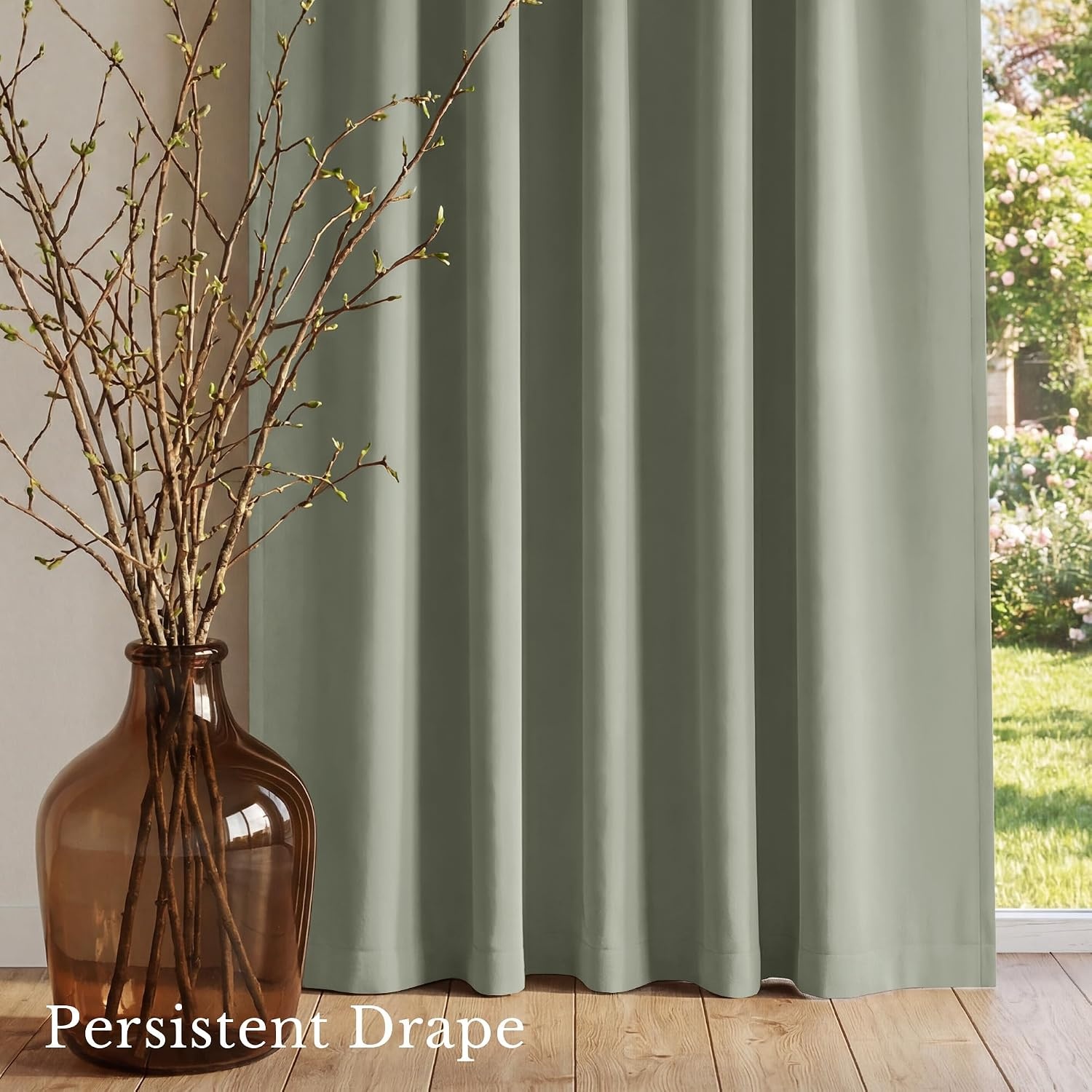 image:imageNICETOWN 100 Blackout Window Curtain Panels Cold and Full Light Blocking Drapes with Black Liner for Nursery 84 Inches Drop Thermal Insulated Draperies Pure White 2 Pieces 52 inches WideSage Green