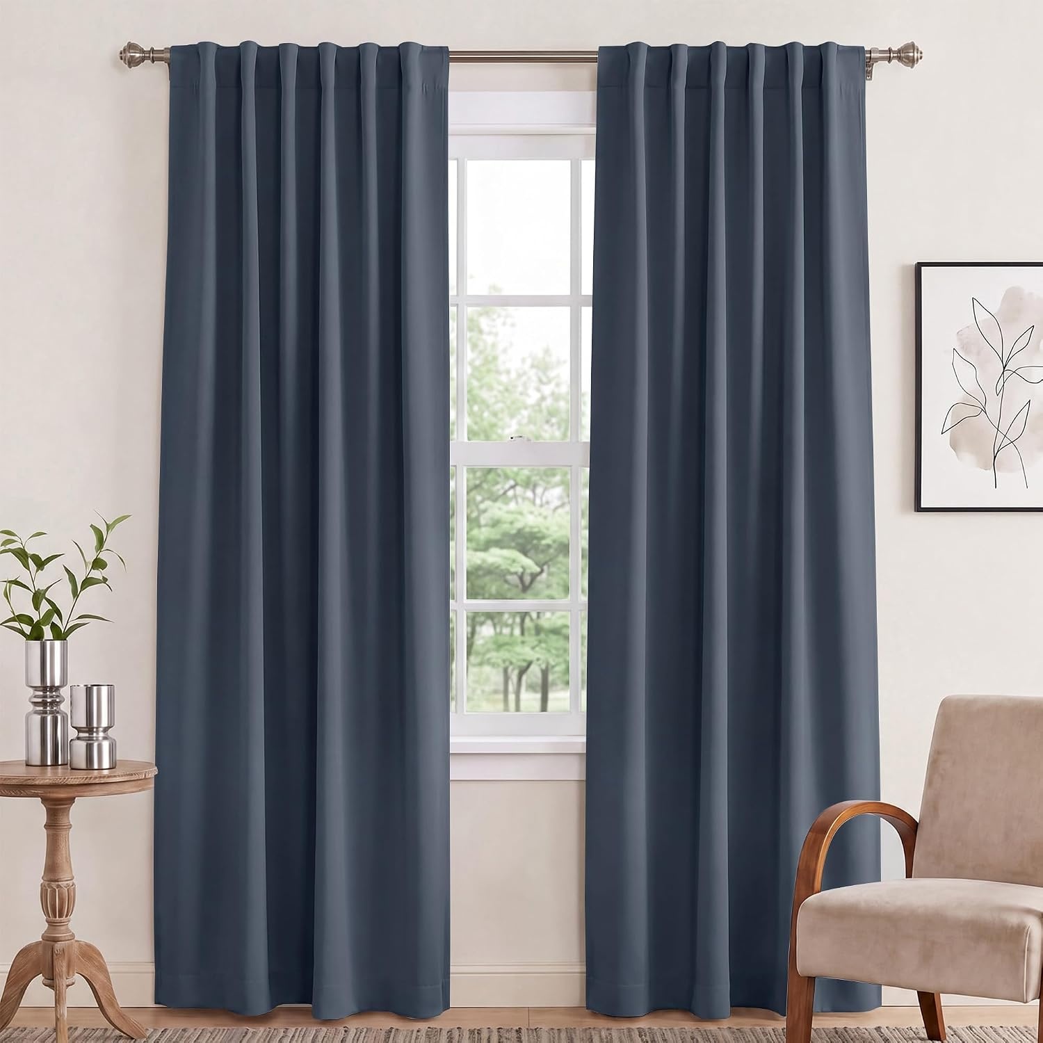 image:imageNICETOWN 100 Blackout Window Curtain Panels Cold and Full Light Blocking Drapes with Black Liner for Nursery 84 Inches Drop Thermal Insulated Draperies Pure White 2 Pieces 52 inches WideStone Blue