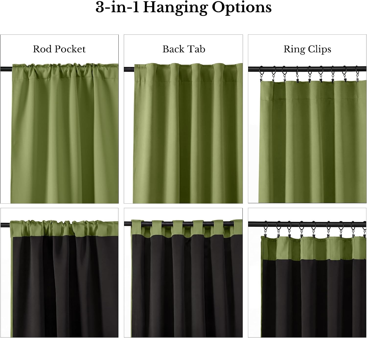 image:imageNICETOWN 100 Blackout Window Curtain Panels Cold and Full Light Blocking Drapes with Black Liner for Nursery 84 Inches Drop Thermal Insulated Draperies Pure White 2 Pieces 52 inches WideOlive Green