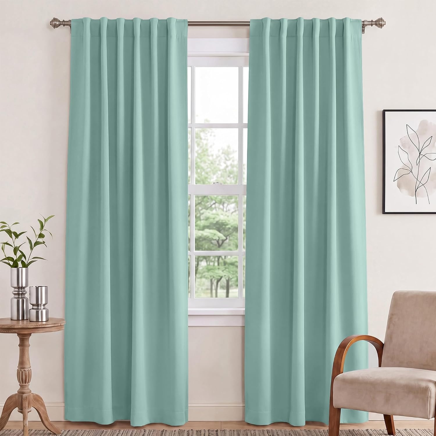 image:imageNICETOWN 100 Blackout Window Curtain Panels Cold and Full Light Blocking Drapes with Black Liner for Nursery 84 Inches Drop Thermal Insulated Draperies Pure White 2 Pieces 52 inches WideAqua Blue