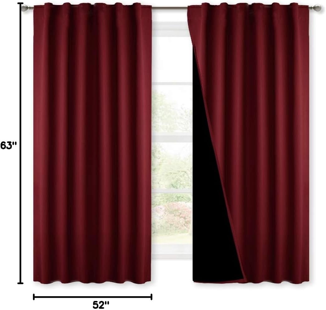image:imageNICETOWN 100 Blackout Window Curtain Panels Cold and Full Light Blocking Drapes with Black Liner for Nursery 84 Inches Drop Thermal Insulated Draperies Pure White 2 Pieces 52 inches WideBurgundy Red