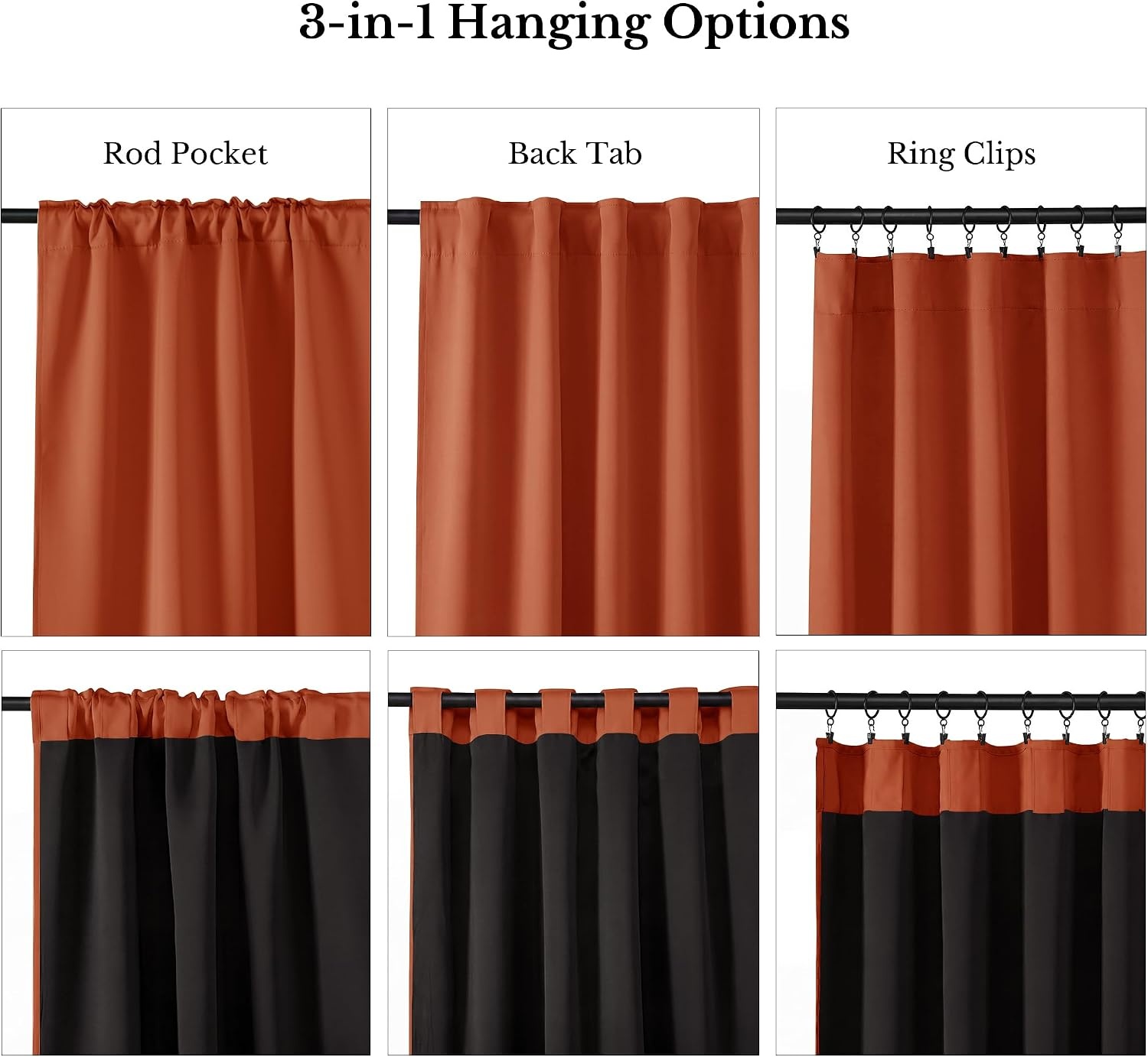 image:imageNICETOWN 100 Blackout Window Curtain Panels Cold and Full Light Blocking Drapes with Black Liner for Nursery 84 Inches Drop Thermal Insulated Draperies Pure White 2 Pieces 52 inches WideBurnt Orange