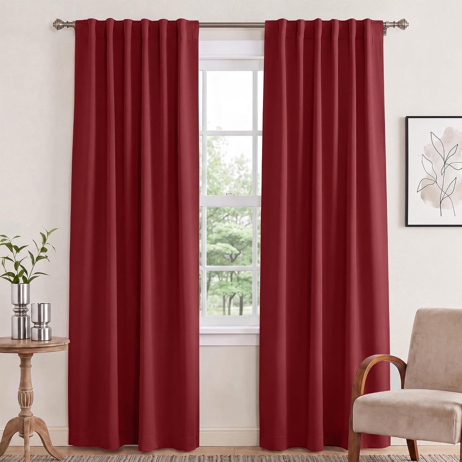 image:imageNICETOWN 100 Blackout Window Curtain Panels Cold and Full Light Blocking Drapes with Black Liner for Nursery 84 Inches Drop Thermal Insulated Draperies Pure White 2 Pieces 52 inches WideBurgundy Red
