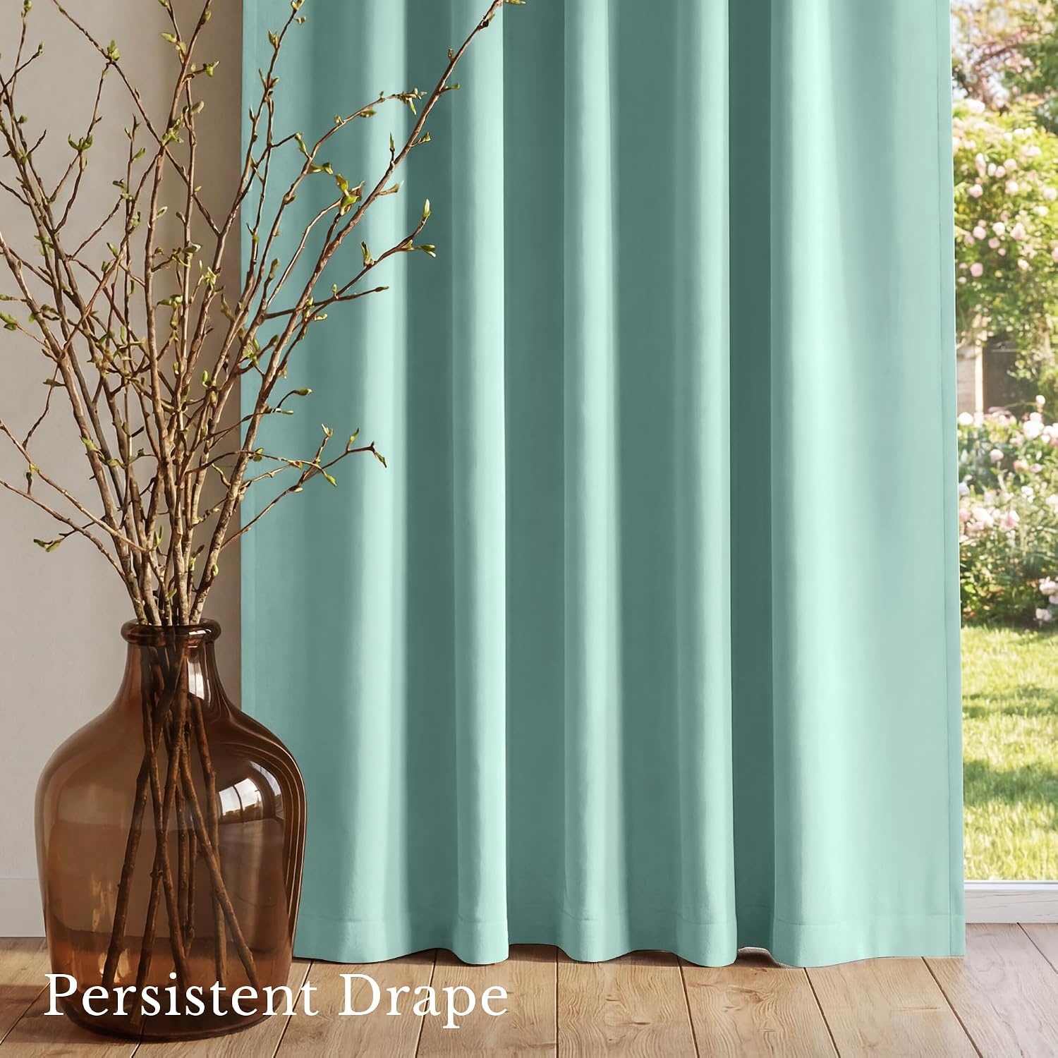 image:imageNICETOWN 100 Blackout Window Curtain Panels Cold and Full Light Blocking Drapes with Black Liner for Nursery 84 Inches Drop Thermal Insulated Draperies Pure White 2 Pieces 52 inches WideAqua Blue