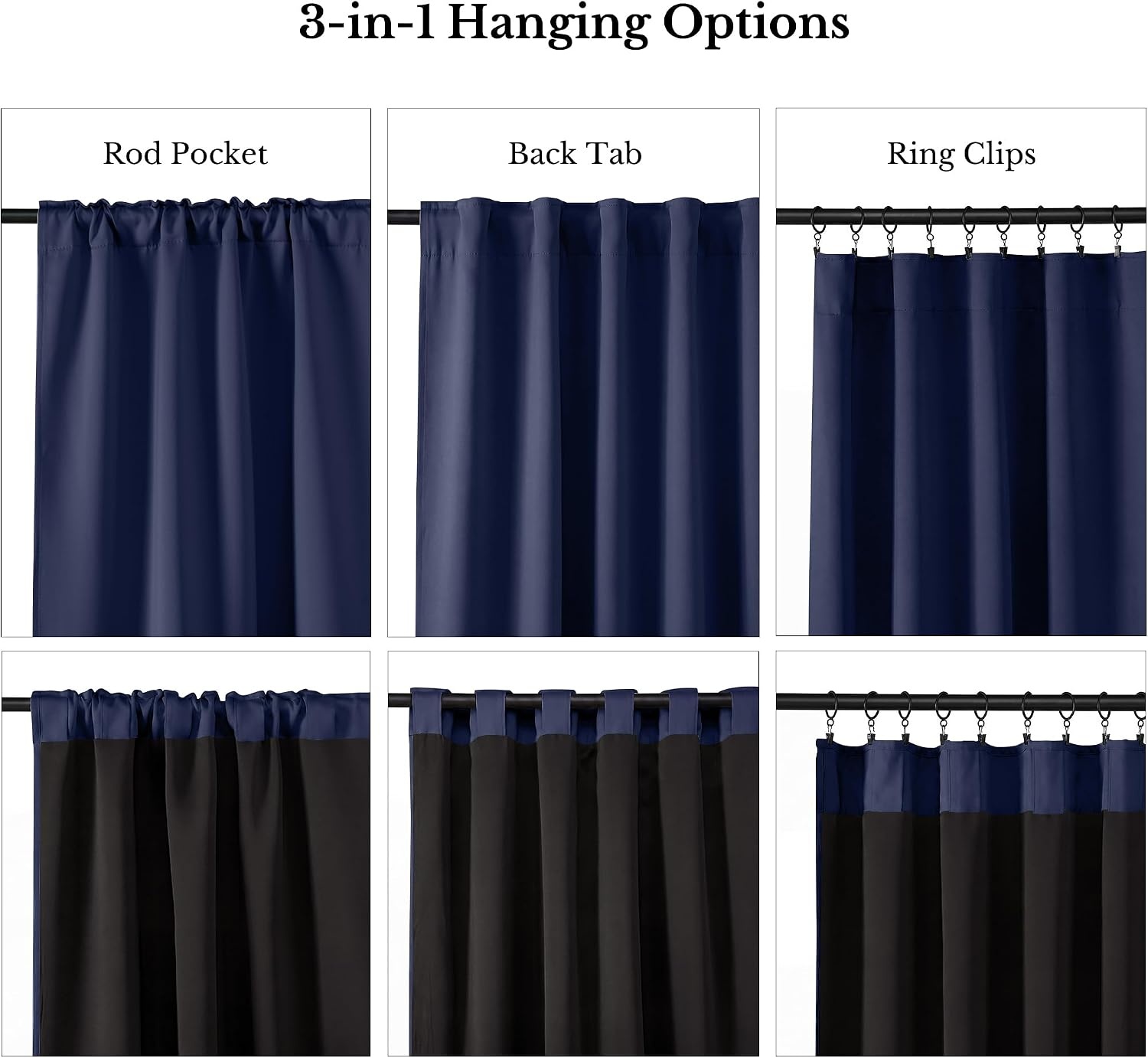 image:imageNICETOWN 100 Blackout Window Curtain Panels Cold and Full Light Blocking Drapes with Black Liner for Nursery 84 Inches Drop Thermal Insulated Draperies Pure White 2 Pieces 52 inches WideNavy Blue
