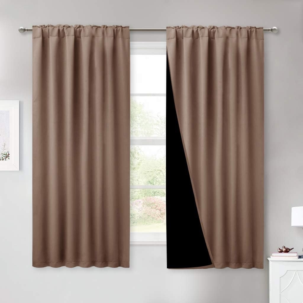 image:imageNICETOWN 100 Blackout Window Curtain Panels Cold and Full Light Blocking Drapes with Black Liner for Nursery 84 Inches Drop Thermal Insulated Draperies Pure White 2 Pieces 52 inches WideCappuccino