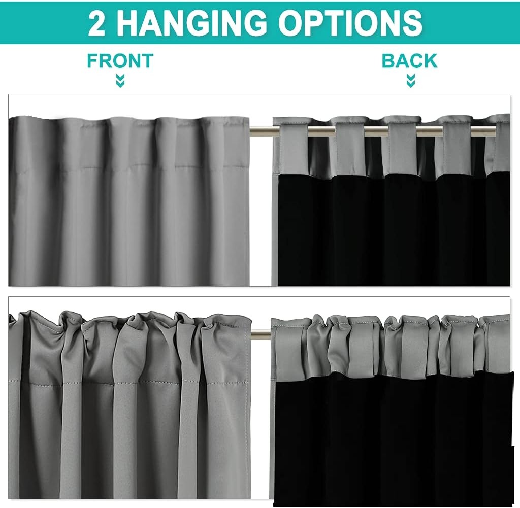 image:imageNICETOWN 100 Blackout Window Curtain Panels Cold and Full Light Blocking Drapes with Black Liner for Nursery 84 Inches Drop Thermal Insulated Draperies Pure White 2 Pieces 52 inches WideSilver Grey