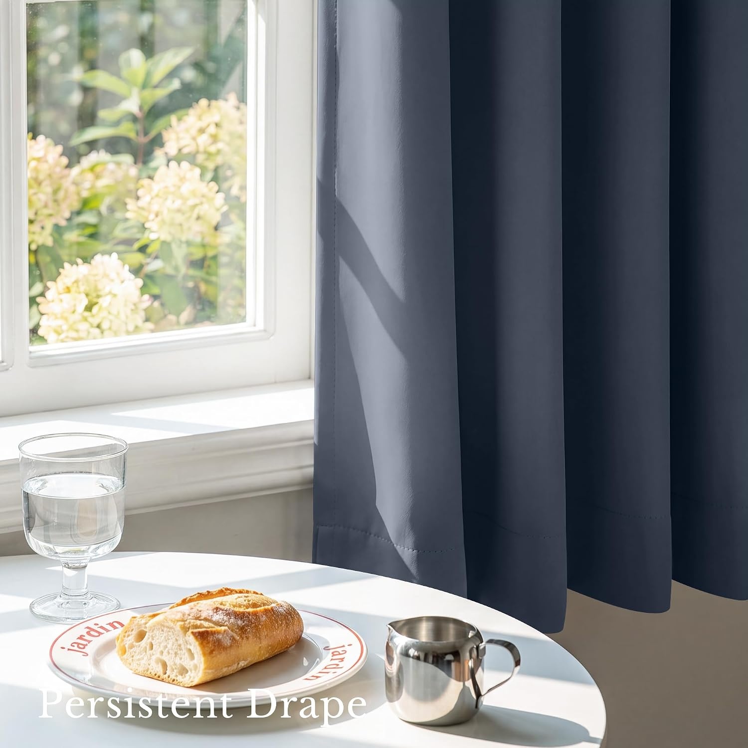 image:imageNICETOWN 100 Blackout Window Curtain Panels Cold and Full Light Blocking Drapes with Black Liner for Nursery 84 Inches Drop Thermal Insulated Draperies Pure White 2 Pieces 52 inches WideStone Blue
