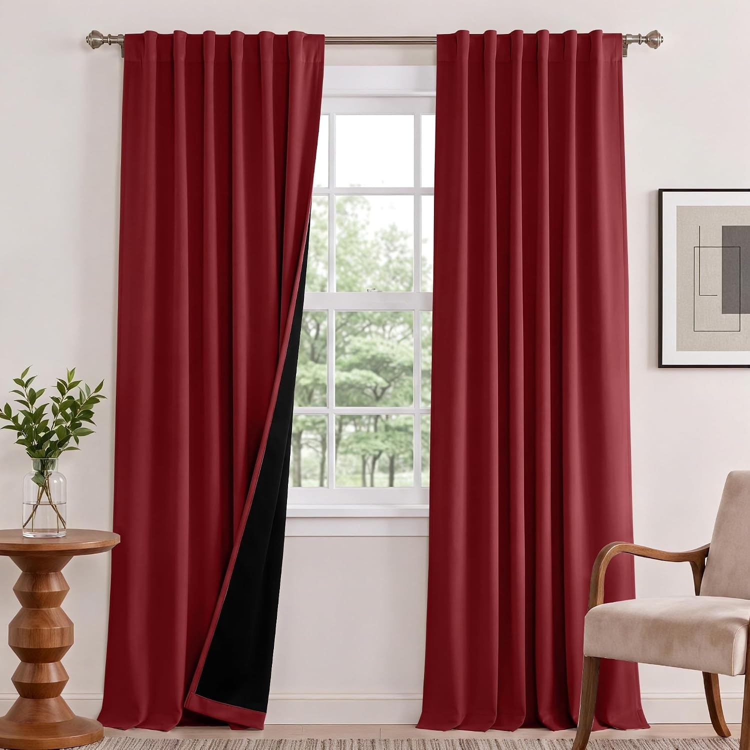 image:imageNICETOWN 100 Blackout Window Curtain Panels Cold and Full Light Blocking Drapes with Black Liner for Nursery 84 Inches Drop Thermal Insulated Draperies Pure White 2 Pieces 52 inches WideBurgundy Red