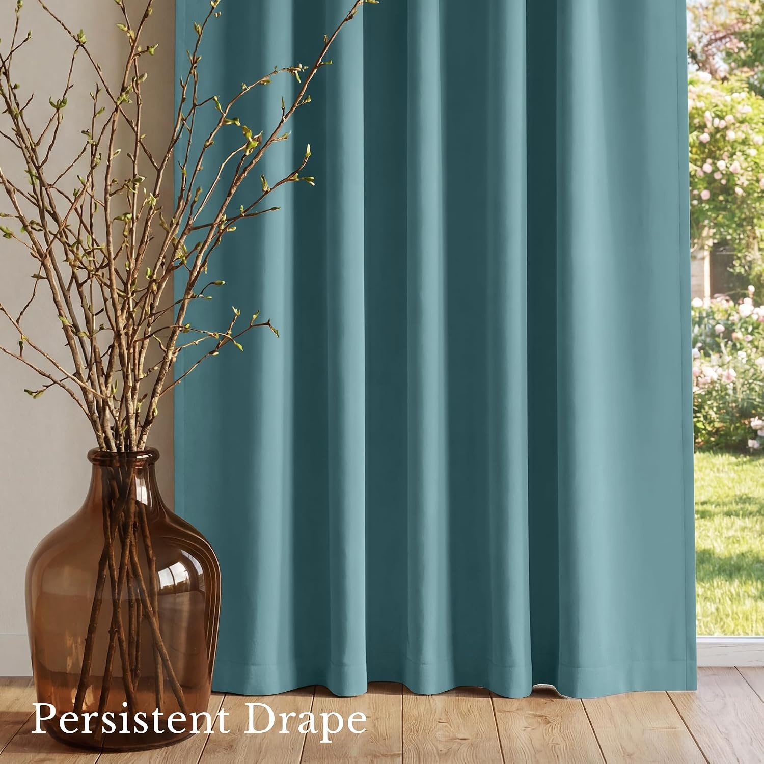 image:imageNICETOWN 100 Blackout Window Curtain Panels Cold and Full Light Blocking Drapes with Black Liner for Nursery 84 Inches Drop Thermal Insulated Draperies Pure White 2 Pieces 52 inches WideSea Teal