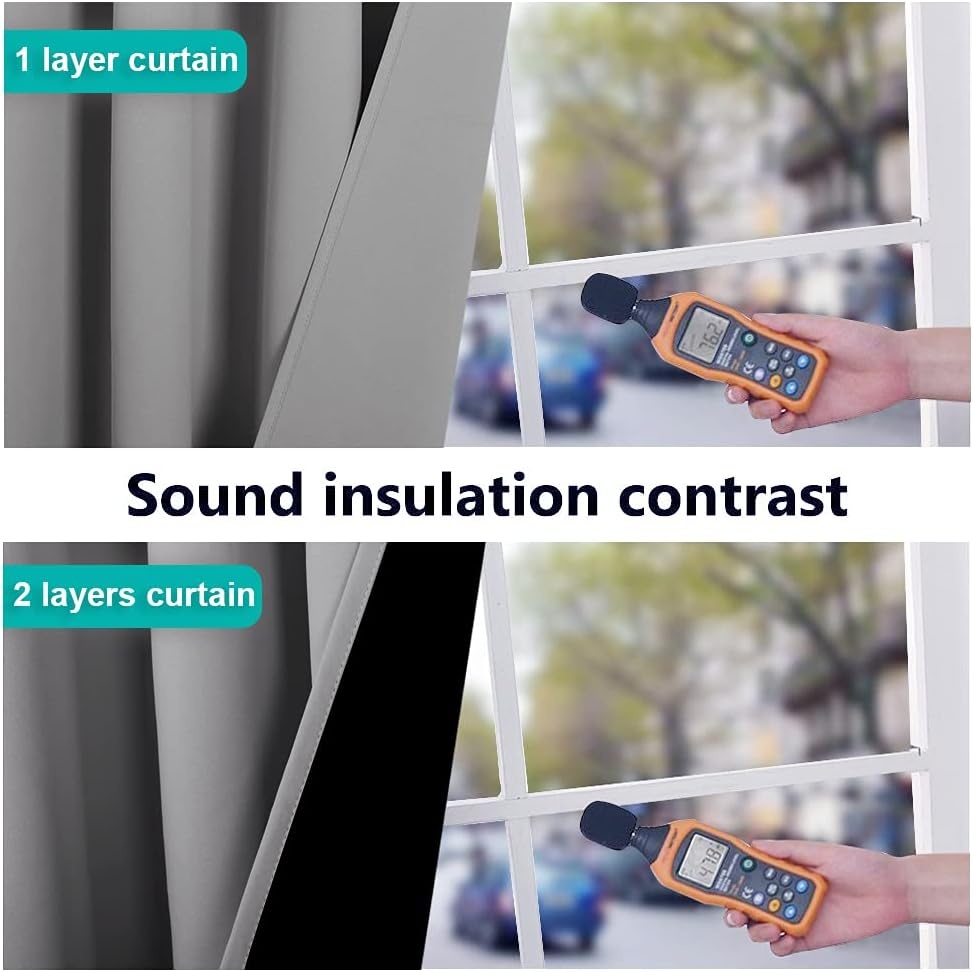 image:imageNICETOWN 100 Blackout Window Curtain Panels Cold and Full Light Blocking Drapes with Black Liner for Nursery 84 Inches Drop Thermal Insulated Draperies Pure White 2 Pieces 52 inches WideSilver Grey