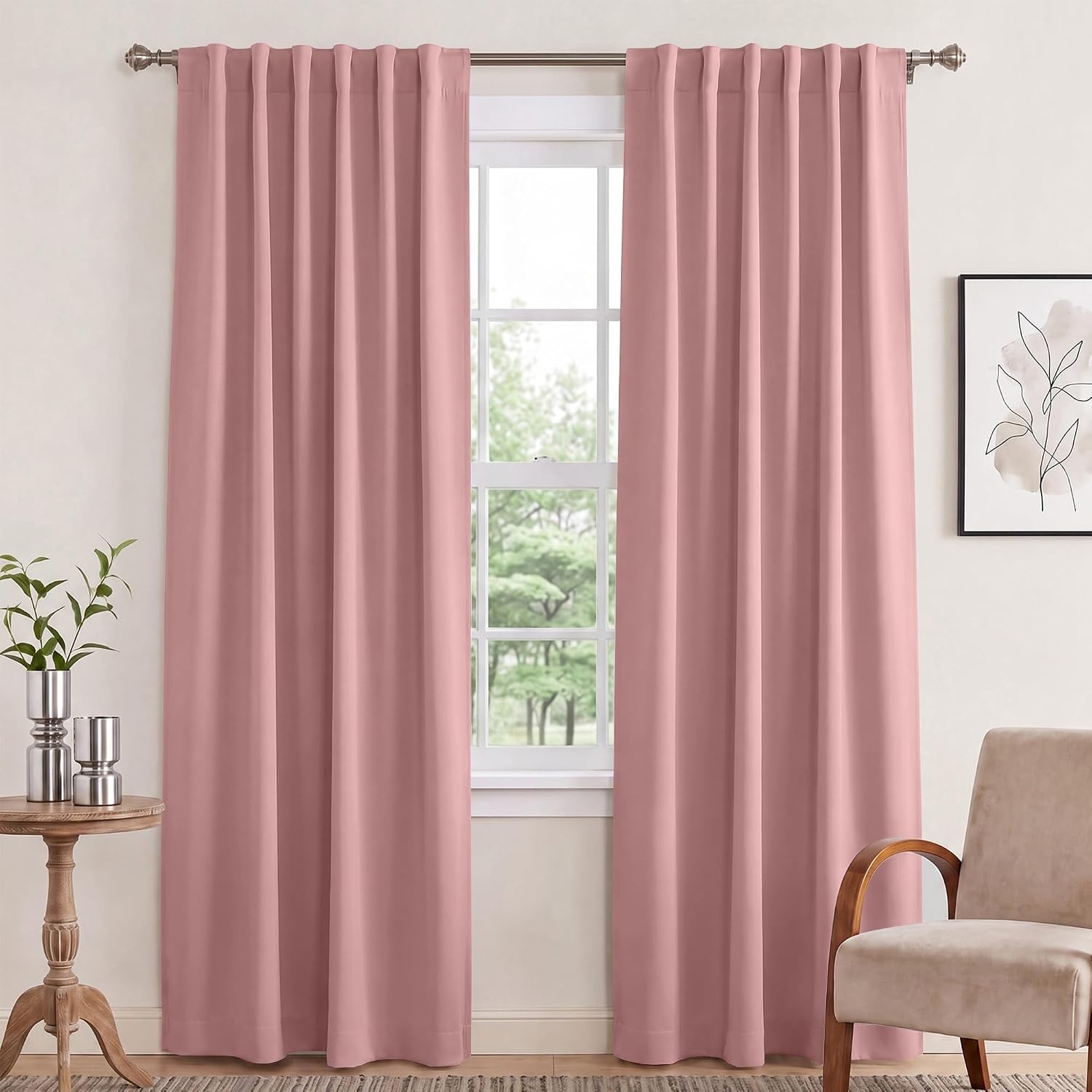 image:imageNICETOWN 100 Blackout Window Curtain Panels Cold and Full Light Blocking Drapes with Black Liner for Nursery 84 Inches Drop Thermal Insulated Draperies Pure White 2 Pieces 52 inches WideCrystal Pink