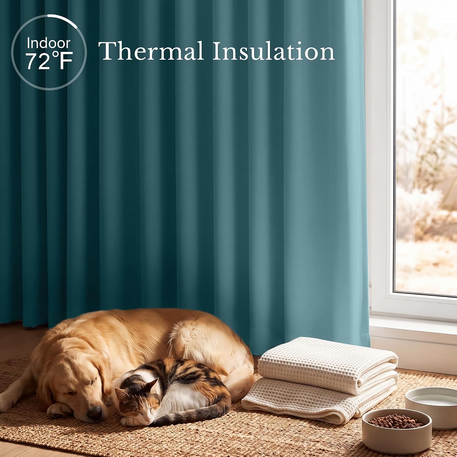image:imageNICETOWN 100 Blackout Window Curtain Panels Cold and Full Light Blocking Drapes with Black Liner for Nursery 84 Inches Drop Thermal Insulated Draperies Pure White 2 Pieces 52 inches WideSea Teal